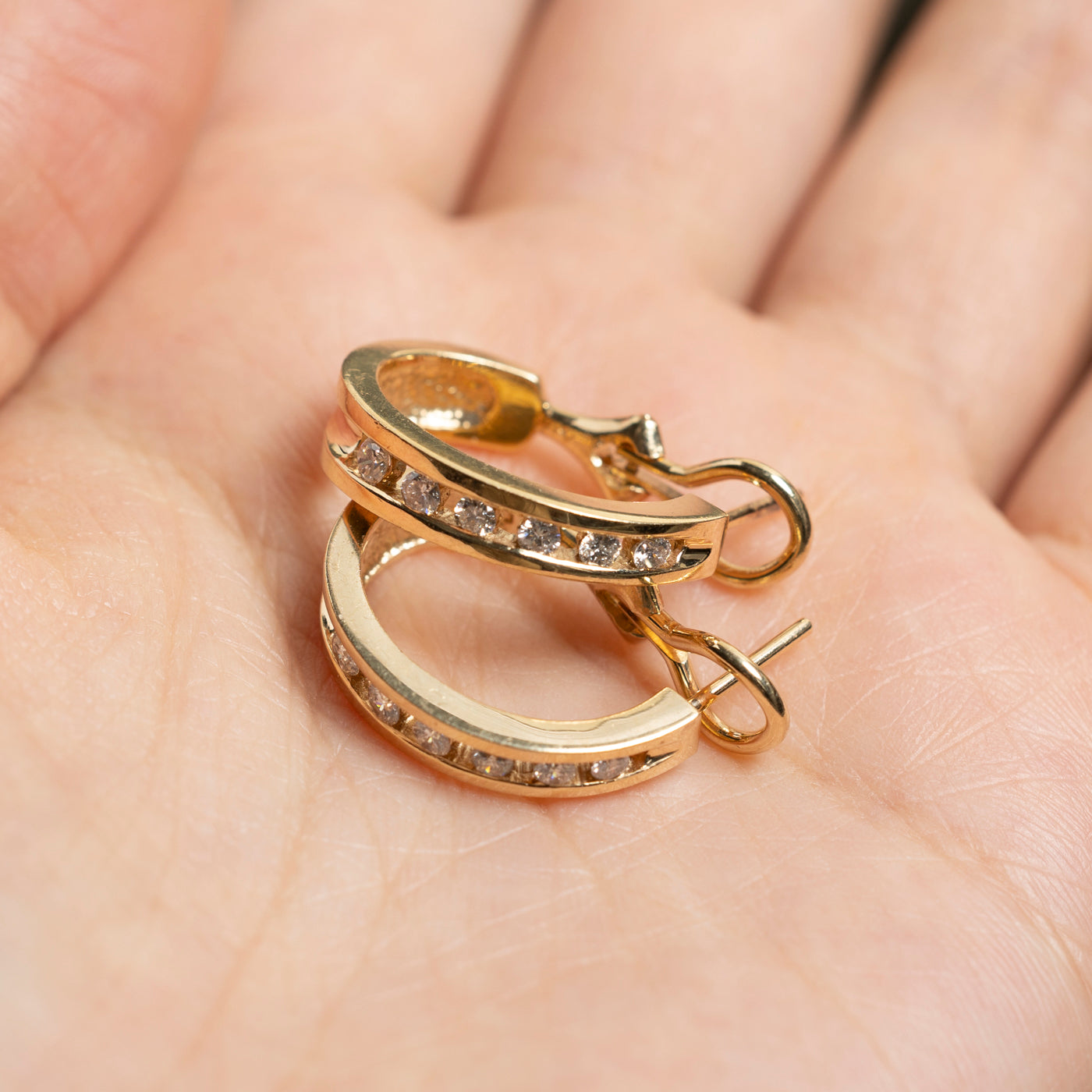 14K Channel Set Diamond Hoop Earrings | 0.53ctw
