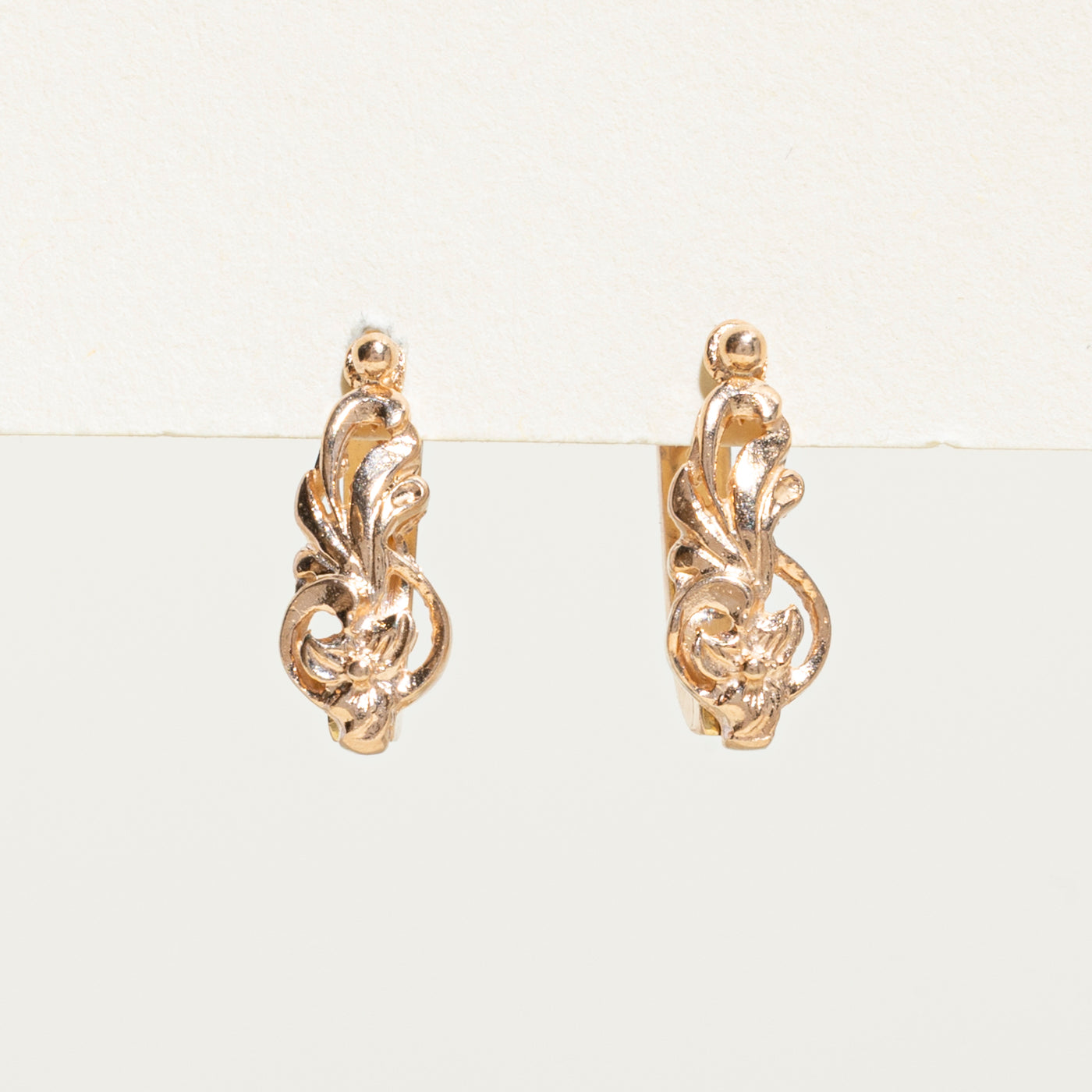 14k Rose Gold Ornate Leverback Earrings