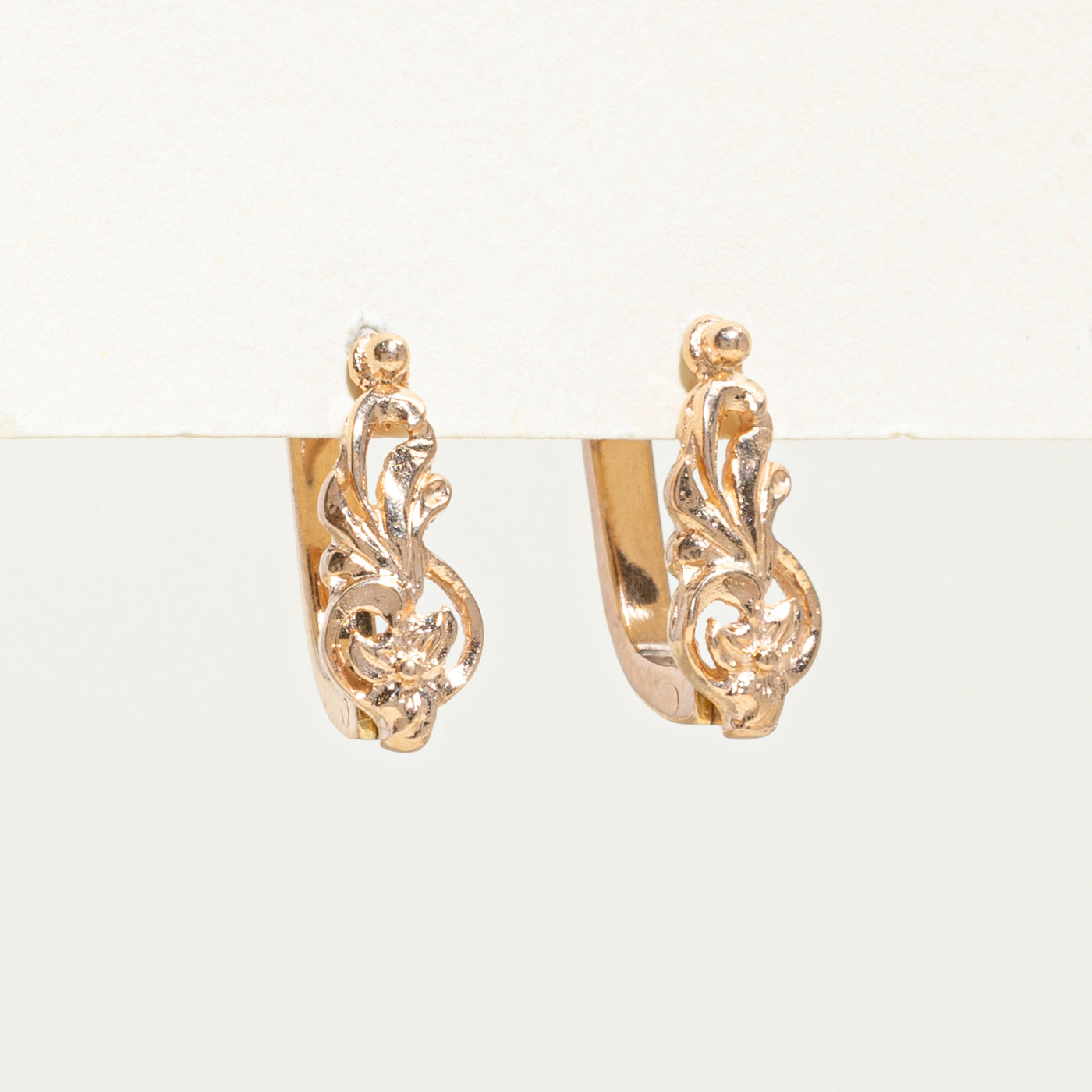 14k Rose Gold Ornate Leverback Earrings