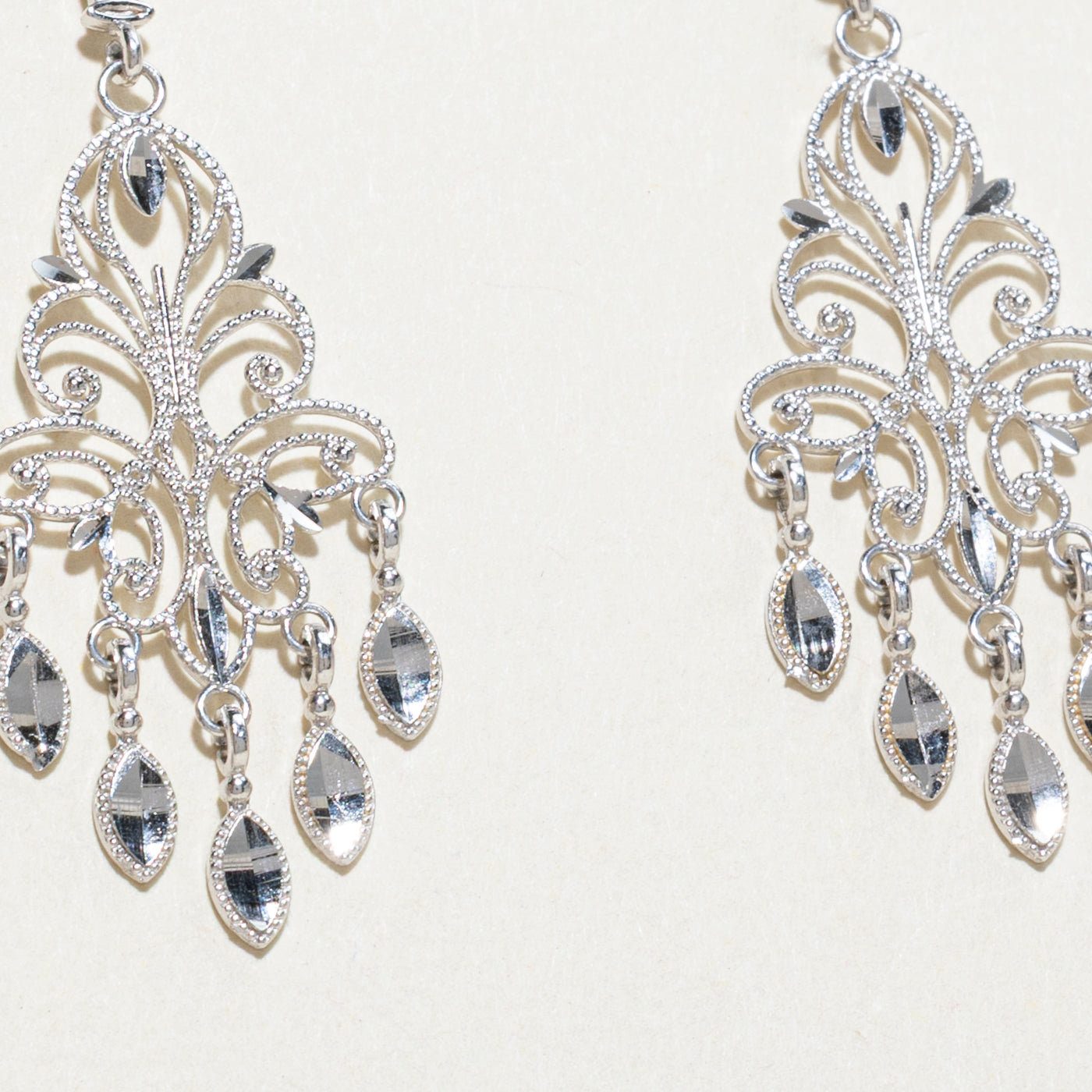 14k White Gold Ornate Chandelier Earrings