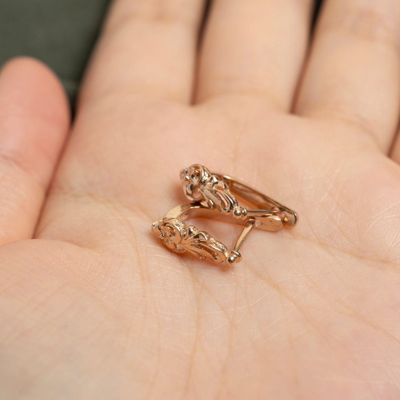 14k Rose Gold Ornate Leverback Earrings