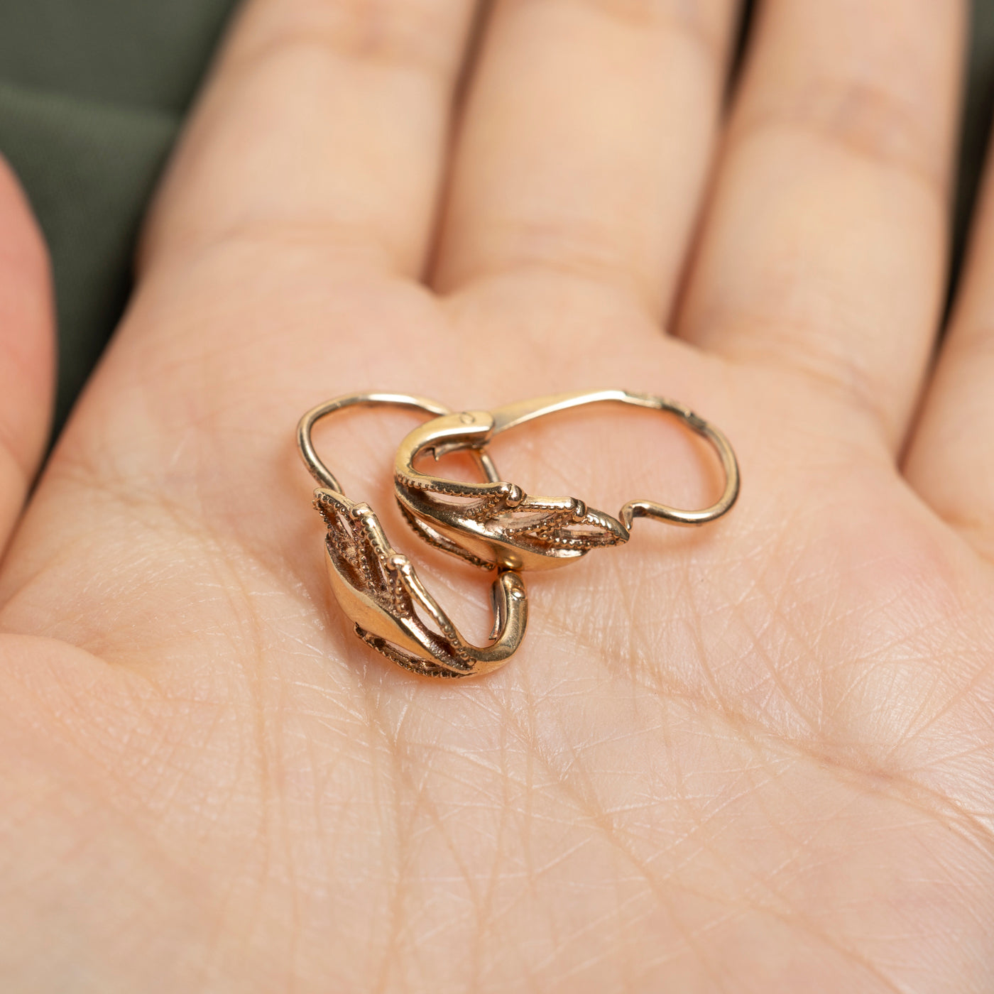 14k Rose Gold Leaf Design Earrings