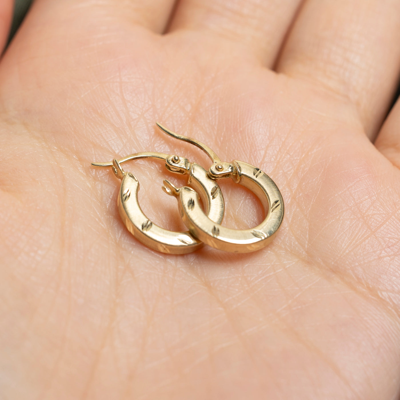 14k Yellow Gold Engraved Chunky Hoop Earrings