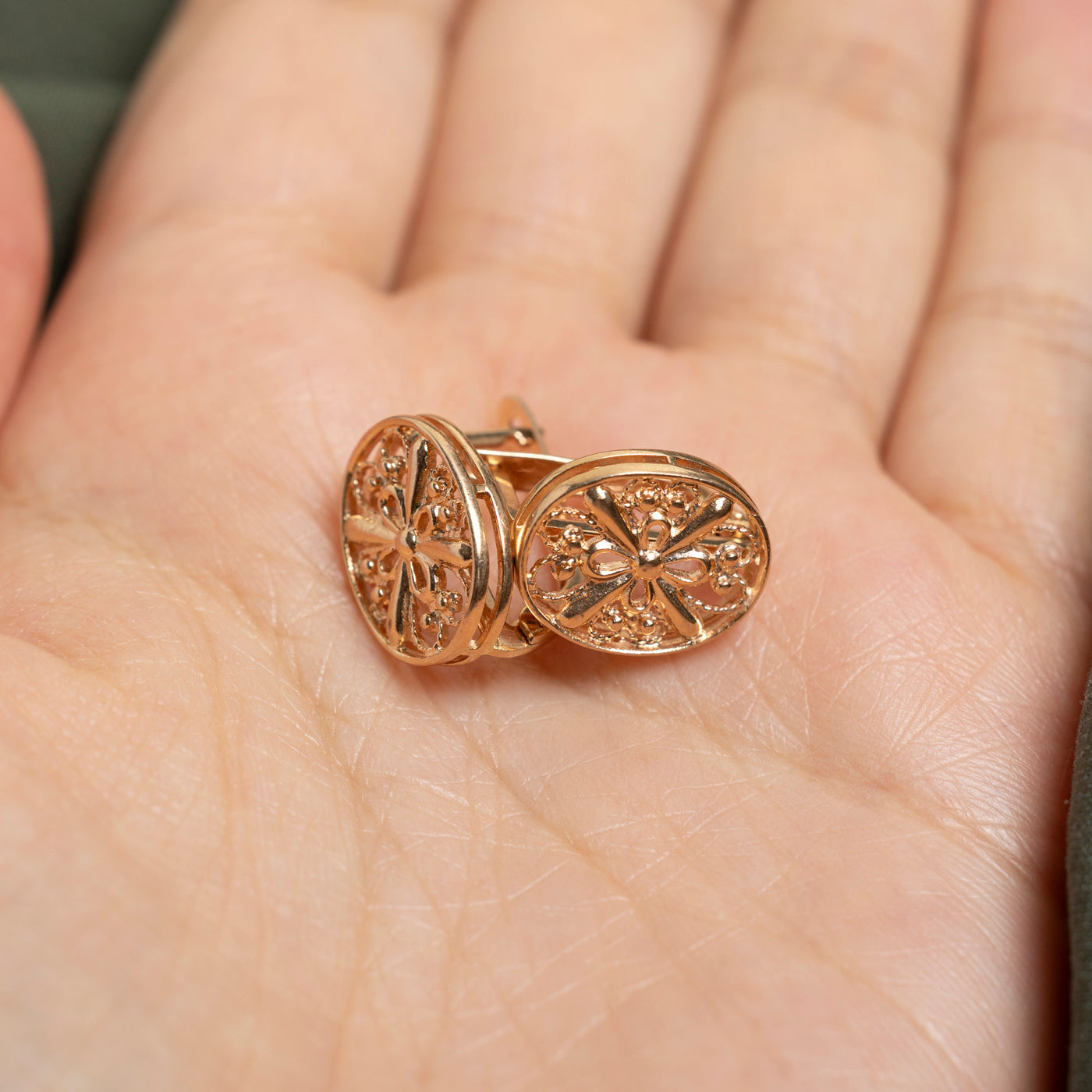 14k Rose Gold Openwork Oval Earrings