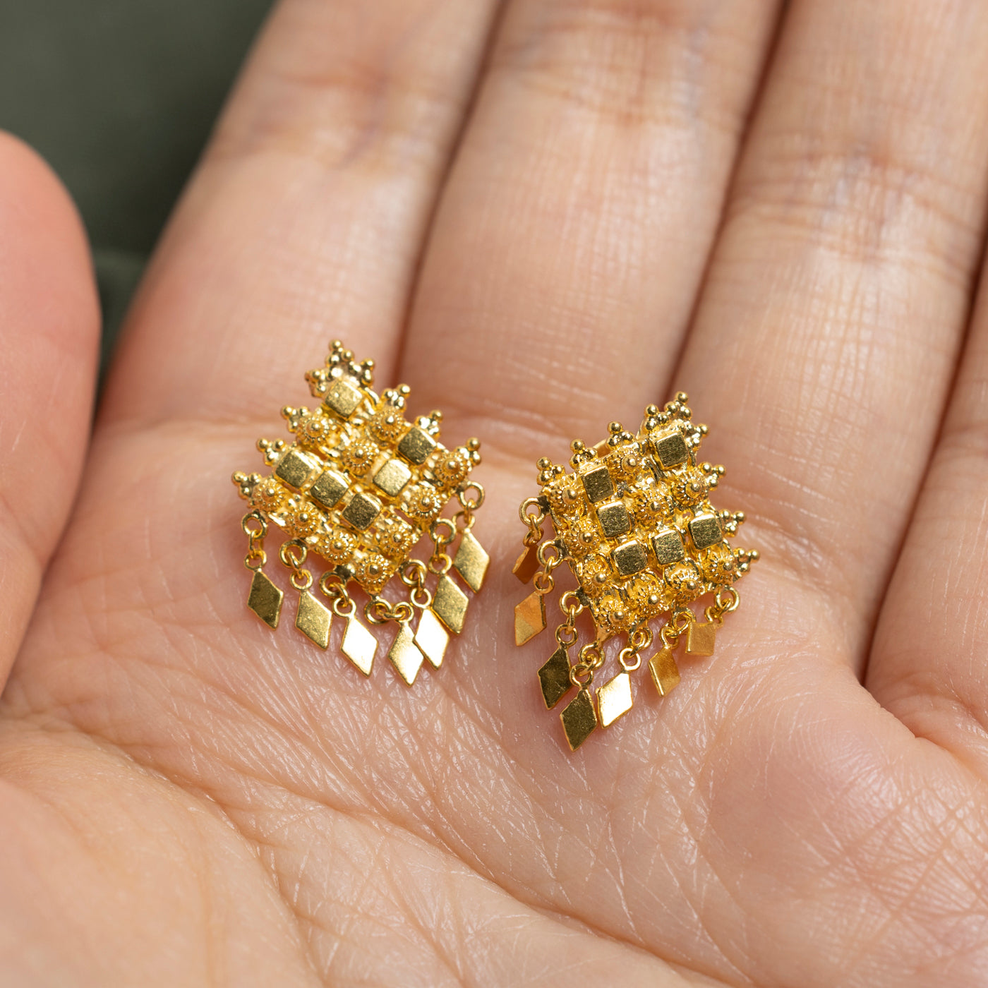 22k Yellow Gold Textured Dangling Earrings