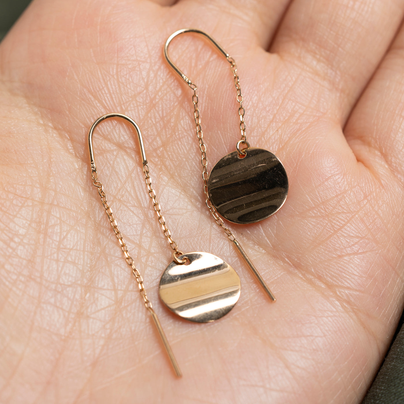 18k Rose Gold Plain Circle Threader Earrings