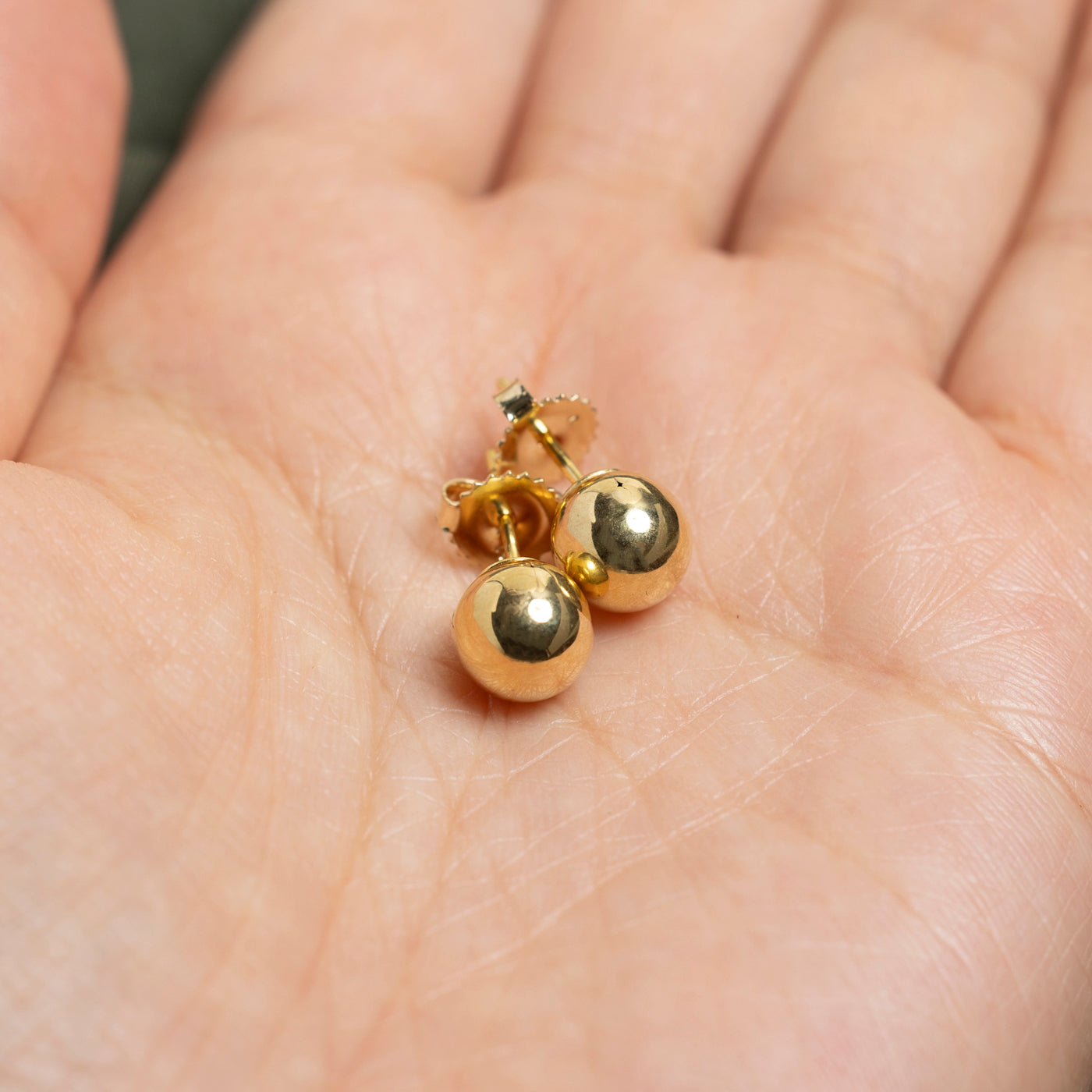 14k Yellow Gold Plain Sphere Stud Earrings