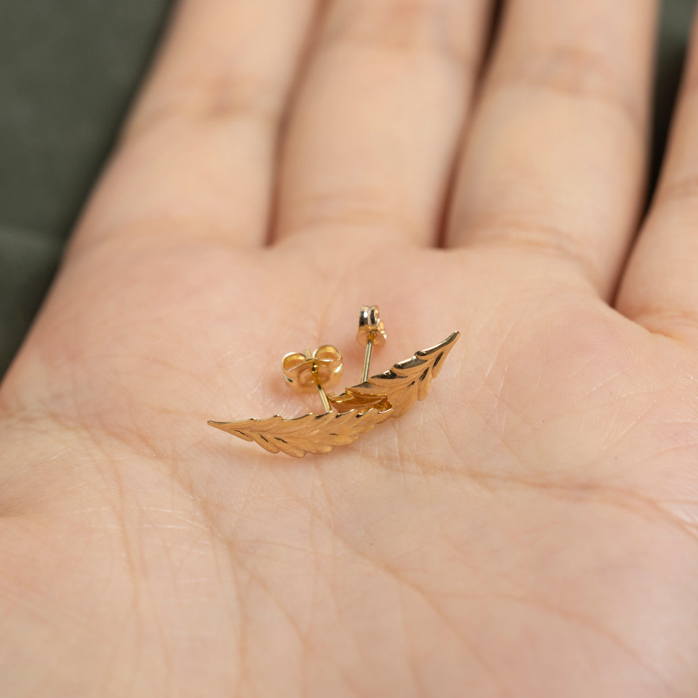 14k Yellow Gold Feather Stud Earrings