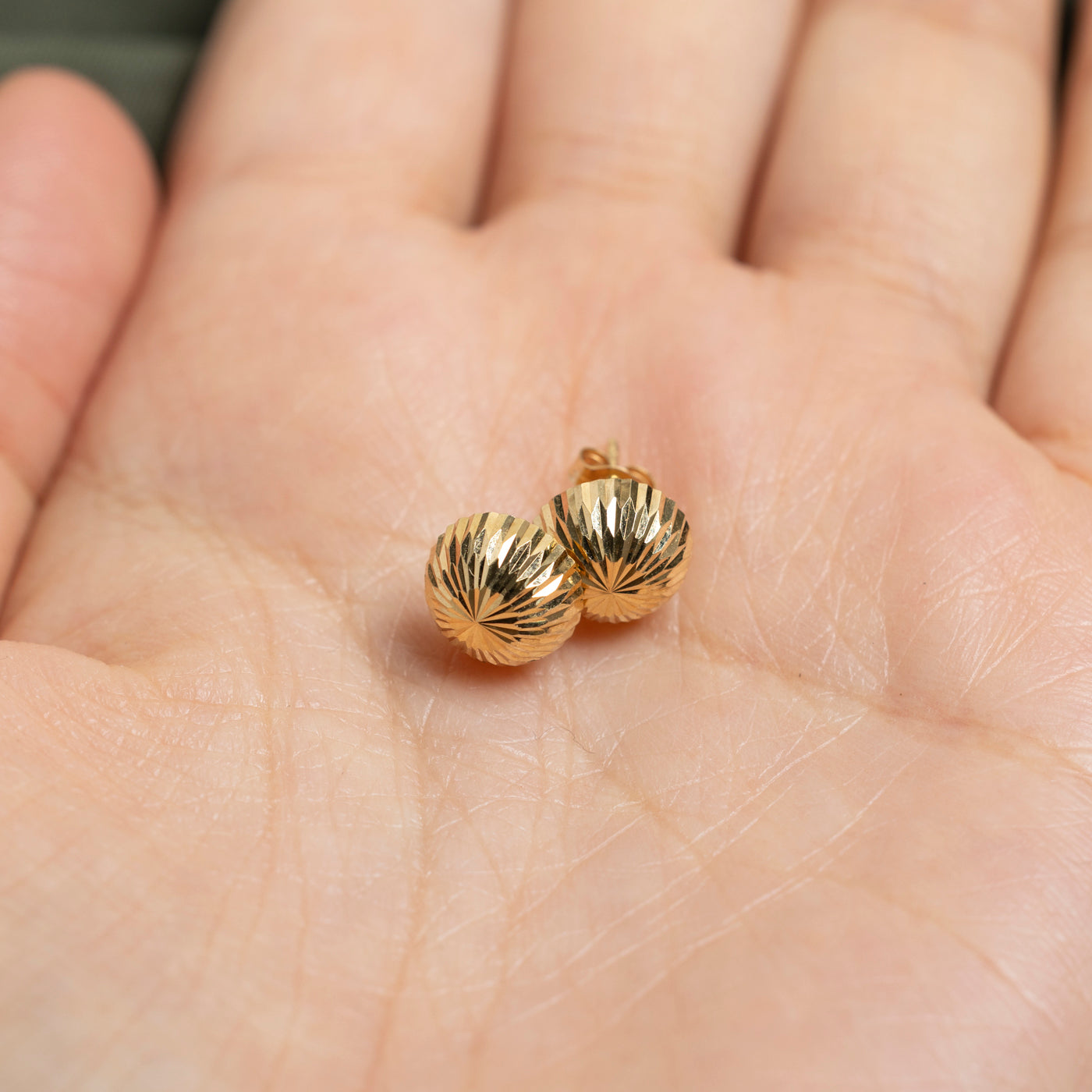 14k Yellow Gold Diamond Cut Half Sphere Stud Earrings