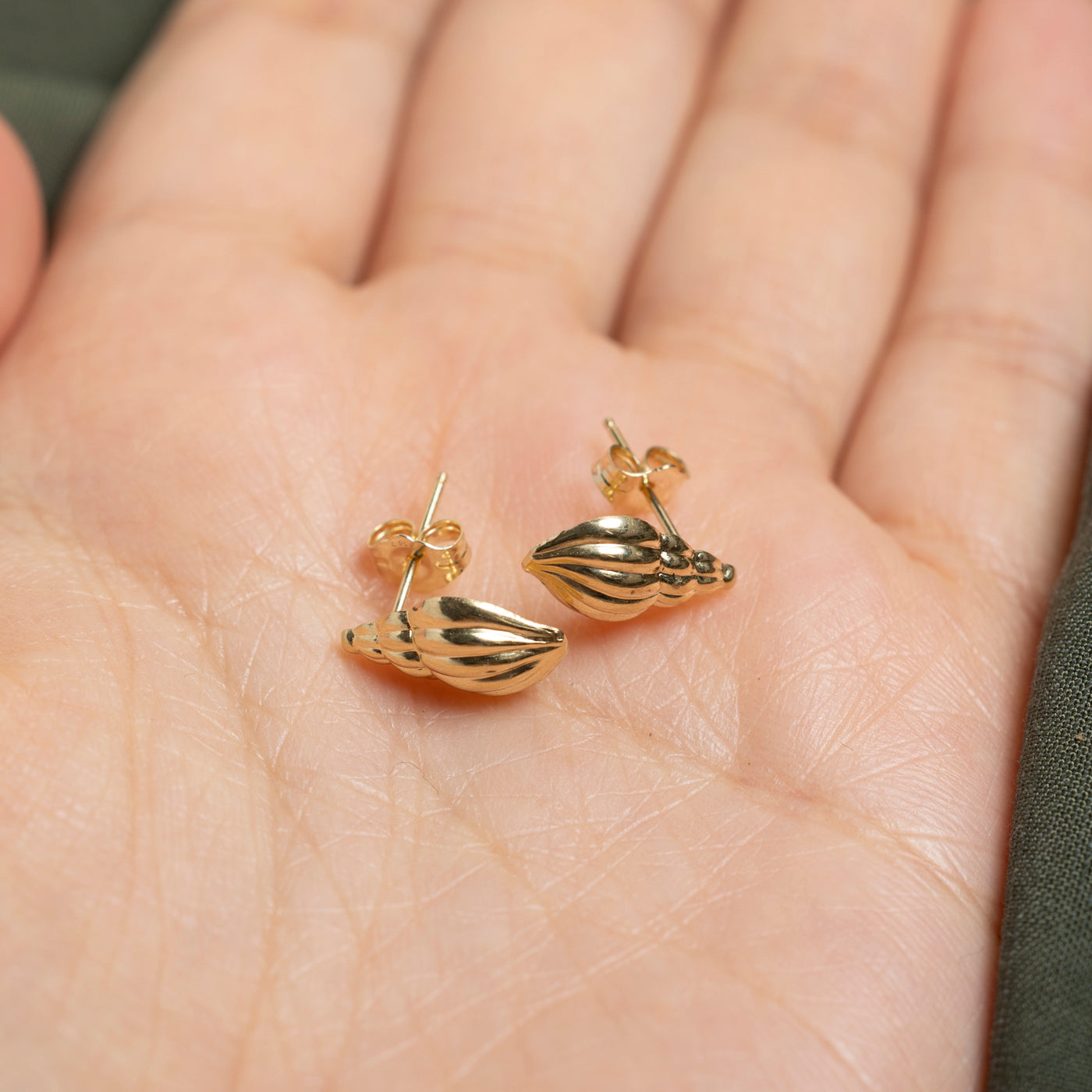 14k Yellow Gold Conch Seashell Stud Earrings