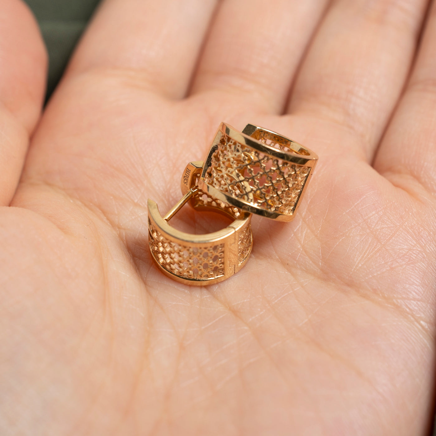 18k Rose Gold Lattice Huggie Earrings