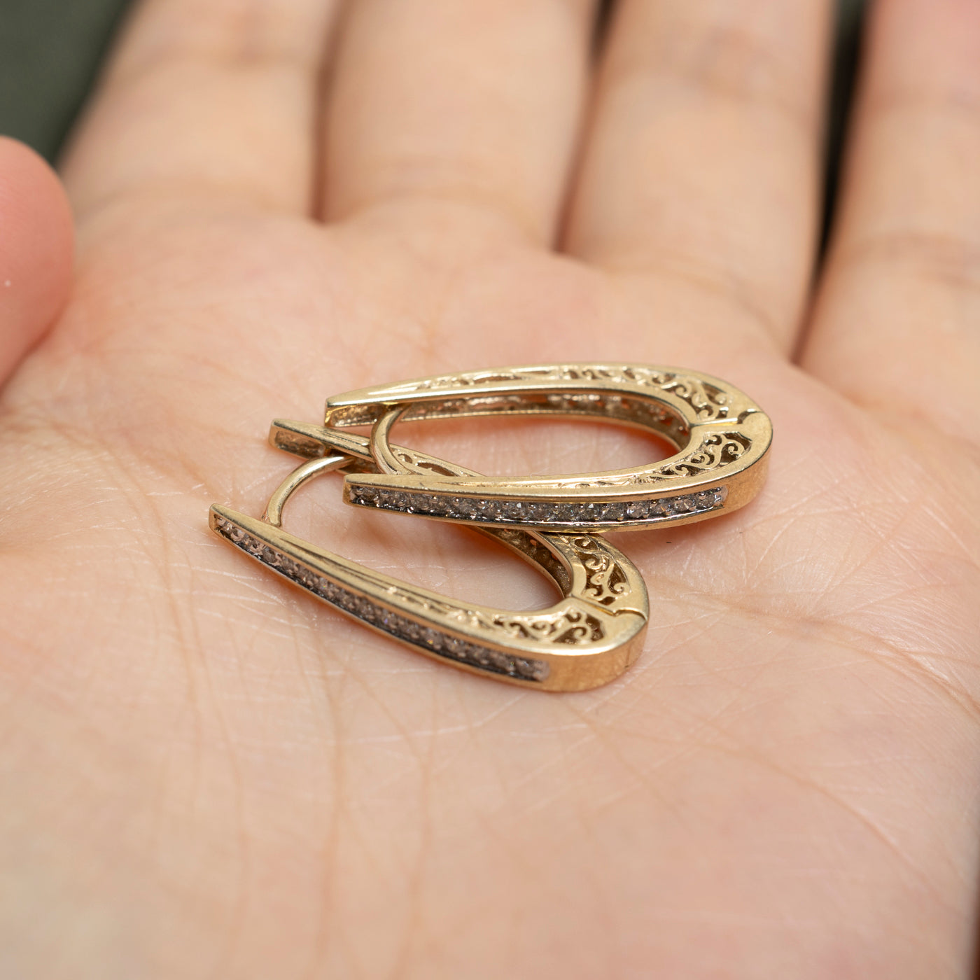 10k Diamond Scrollwork Hoop Earrings | 0.15ctw