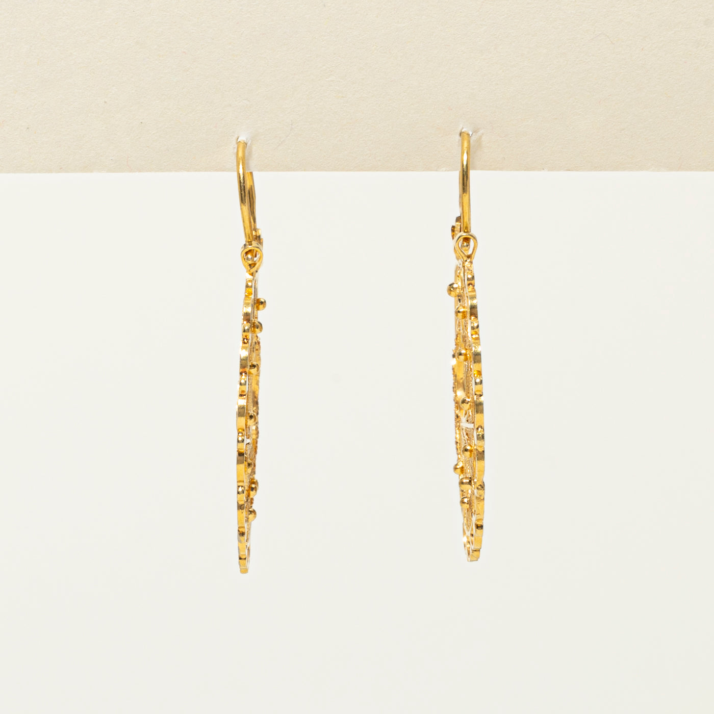 18k Yellow Gold Filigree Pheasant Drop Earrings