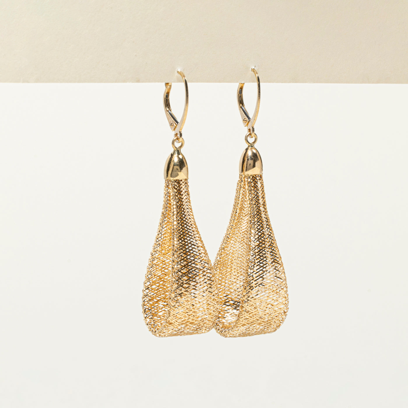18k Yellow Gold Bendy Mesh Drop Earrings
