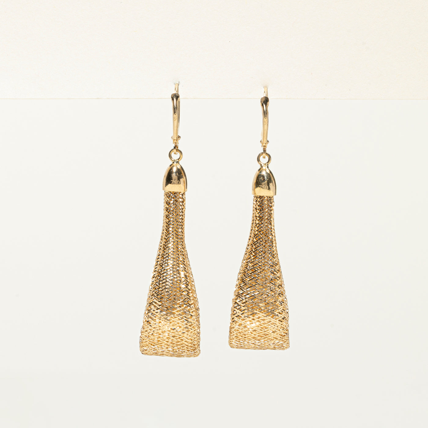 18k Yellow Gold Bendy Mesh Drop Earrings