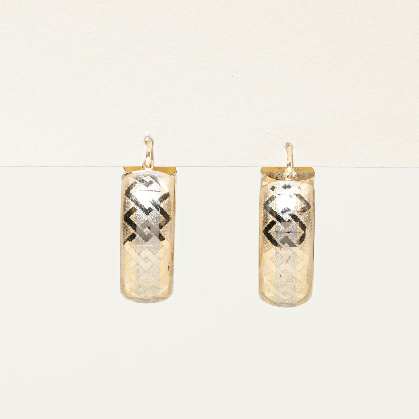 14k Yellow Gold Patterned Hoop Earrings