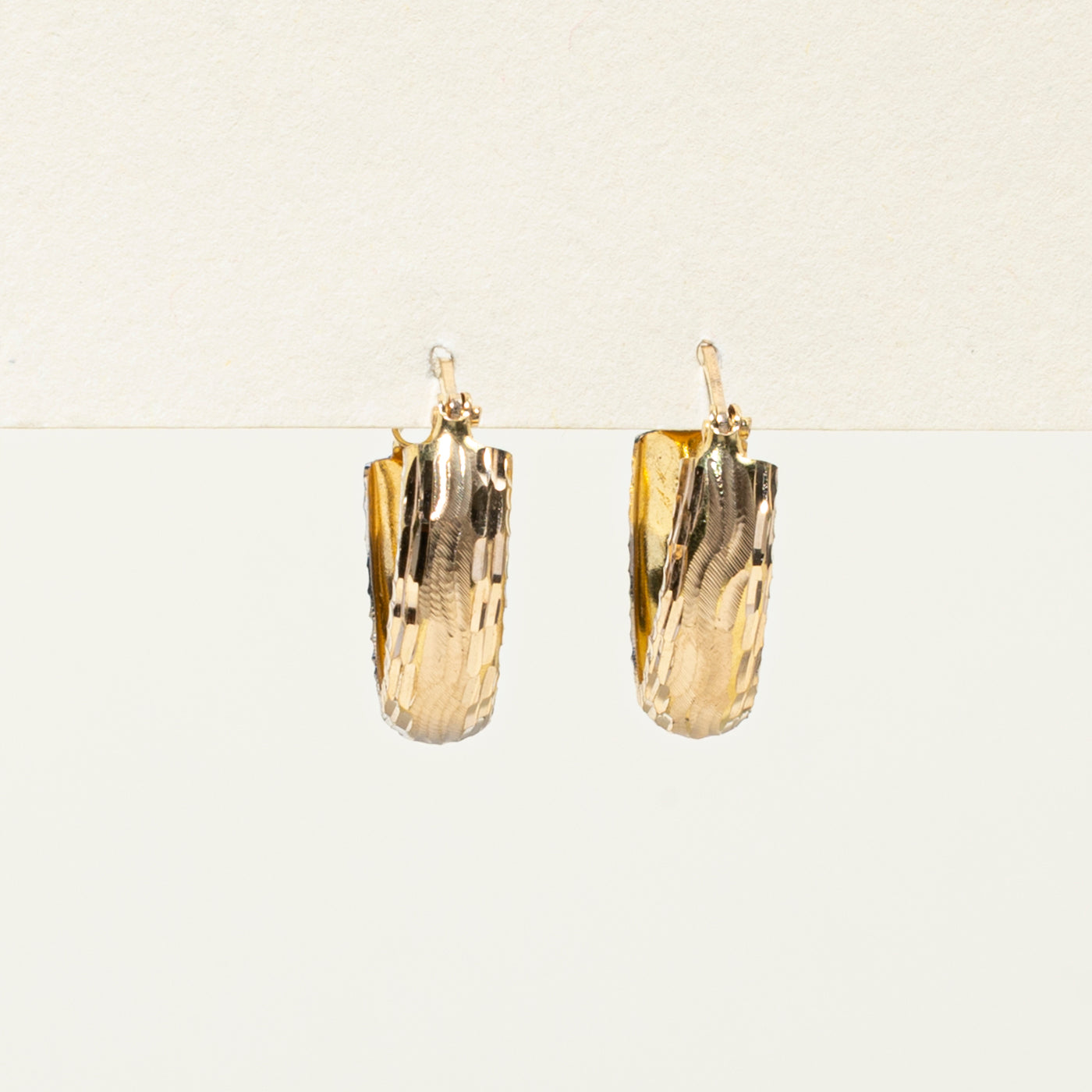 14k Two Tone Gold Textured Hoop Earrings