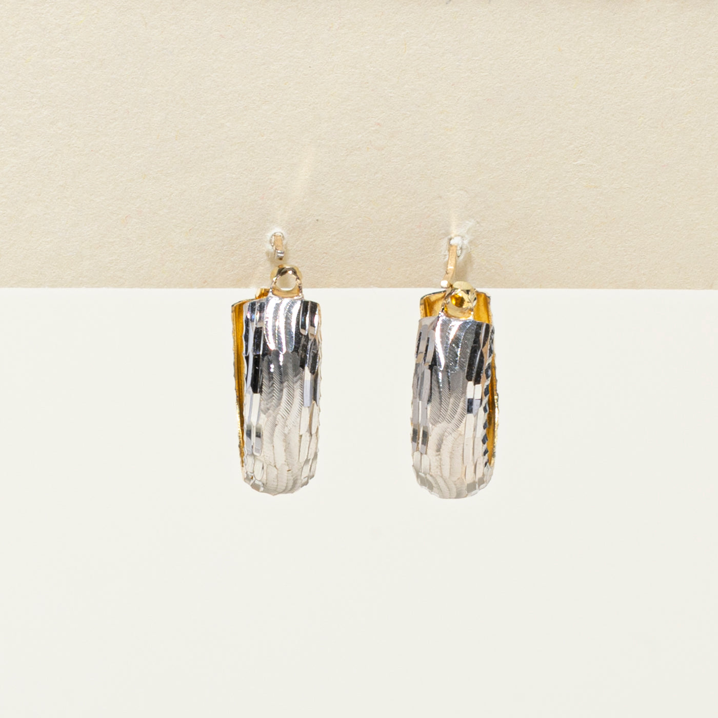14k Two Tone Gold Textured Hoop Earrings