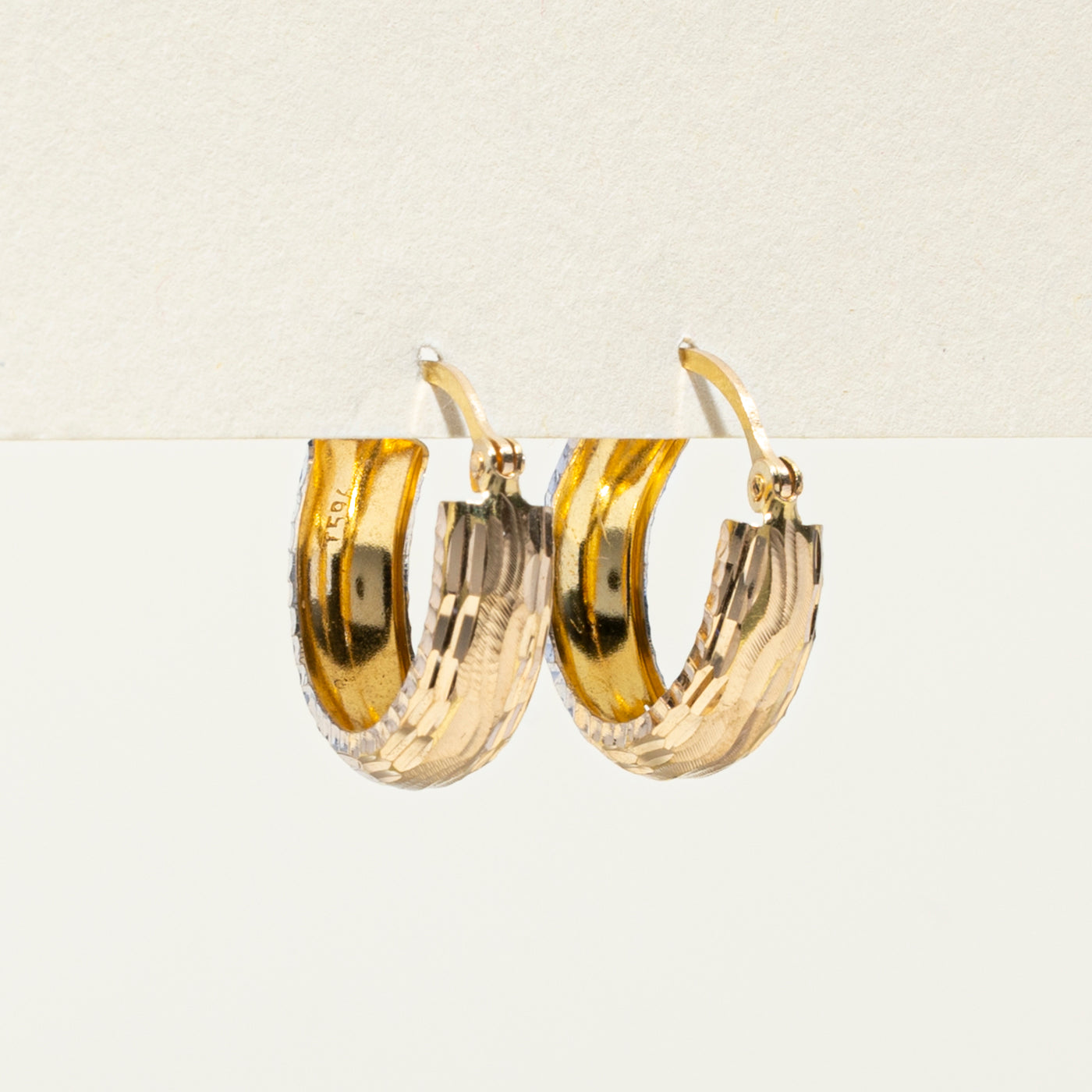 14k Two Tone Gold Textured Hoop Earrings
