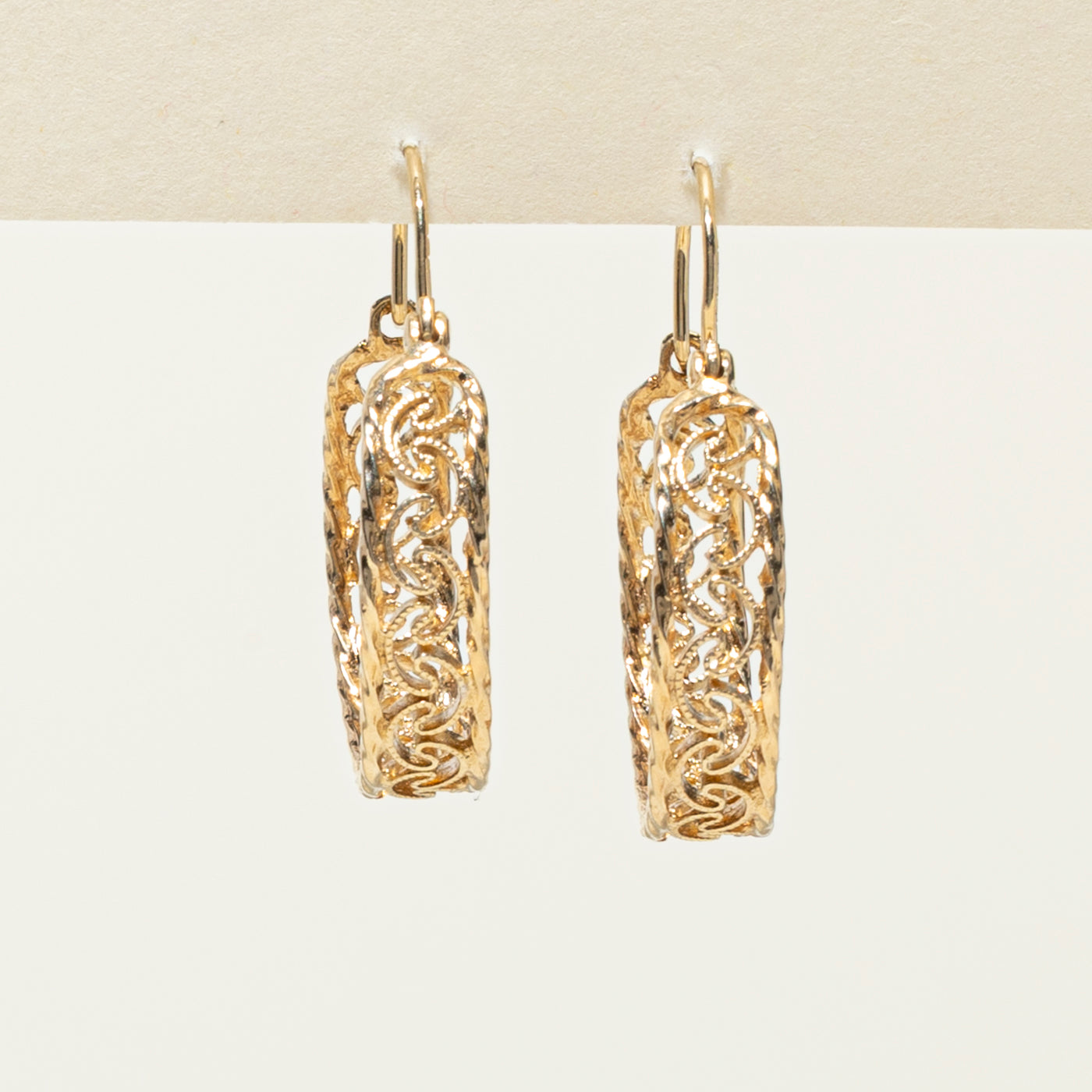 14k Yellow Gold Scrollwork Hoop Earrings