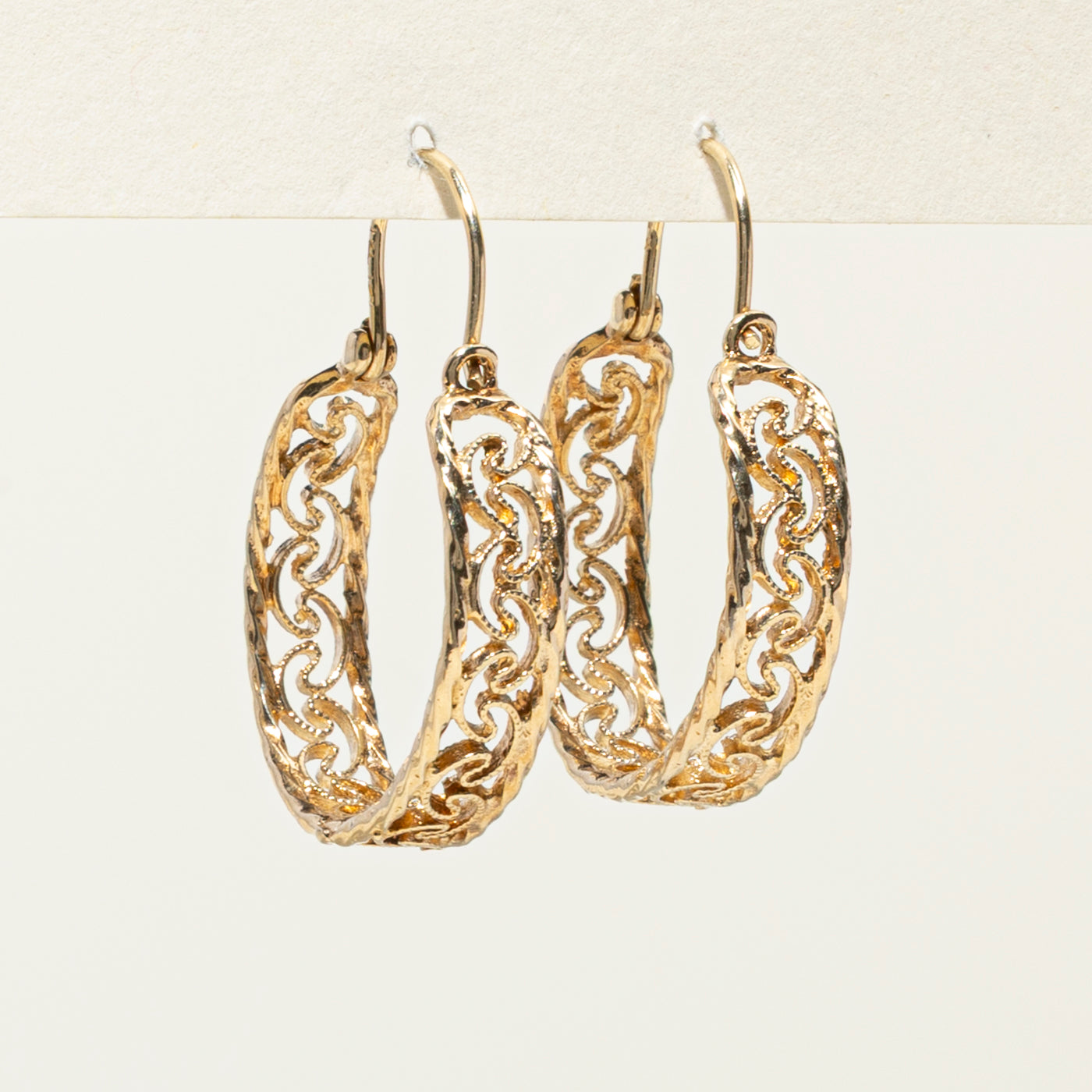 14k Yellow Gold Scrollwork Hoop Earrings