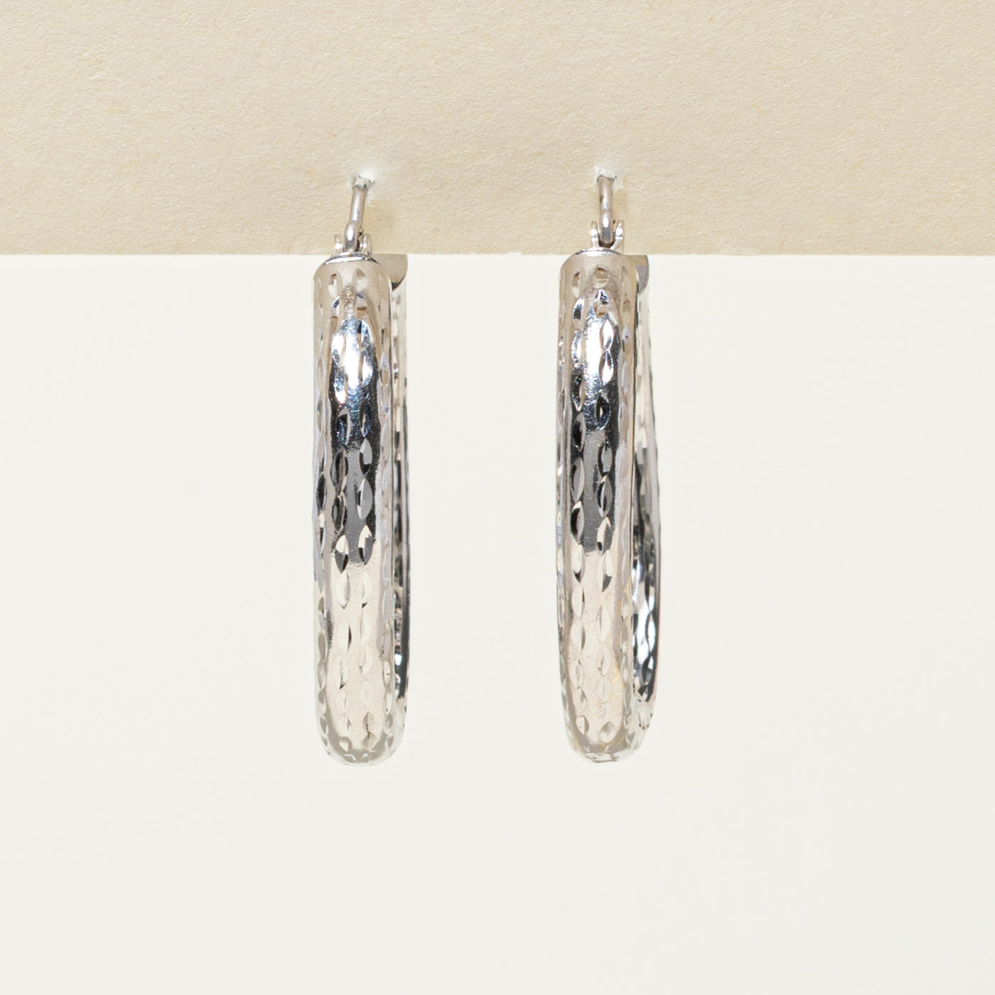 14k White Gold Textured Hoop Earrings