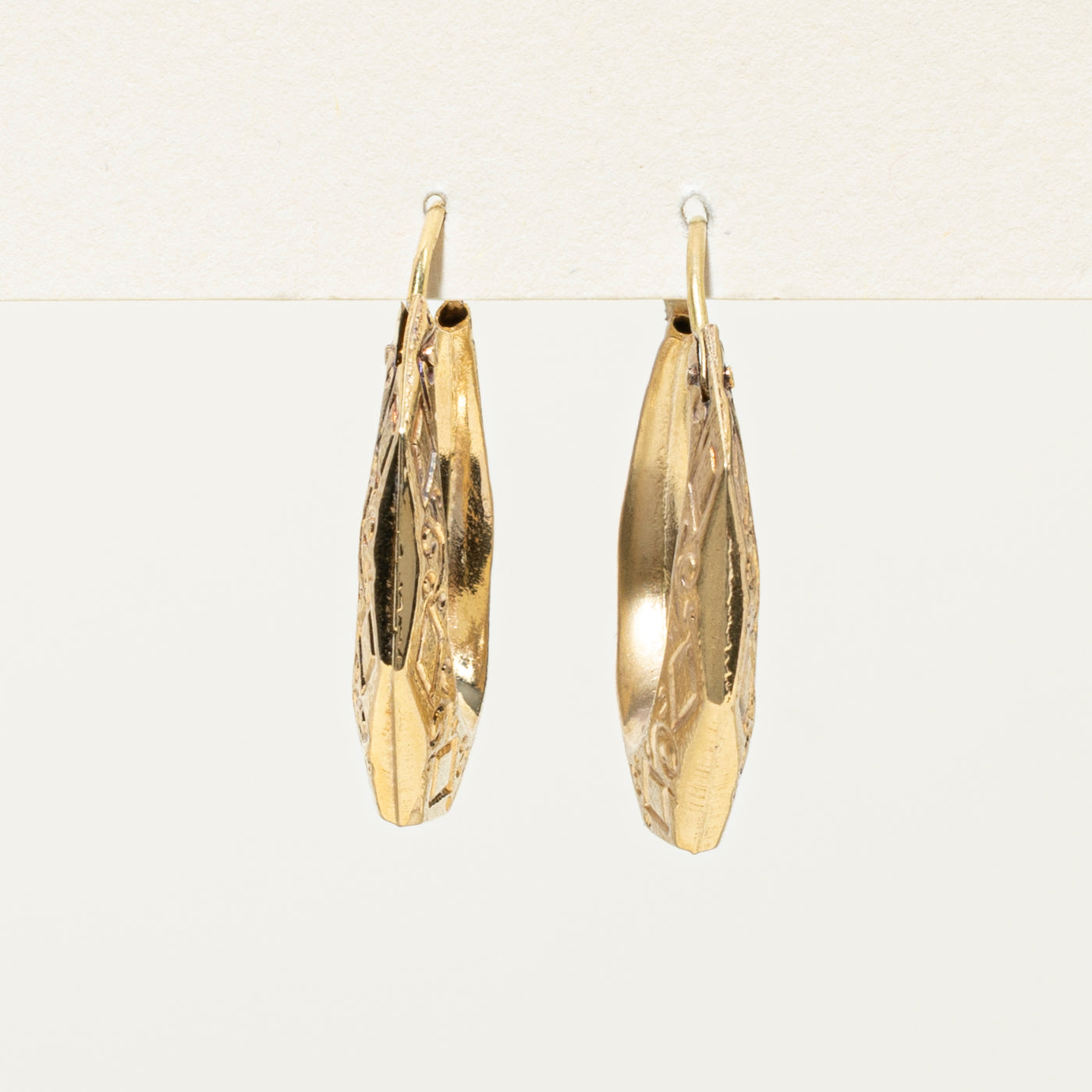18k Yellow Gold Engraved Hoop Earrings