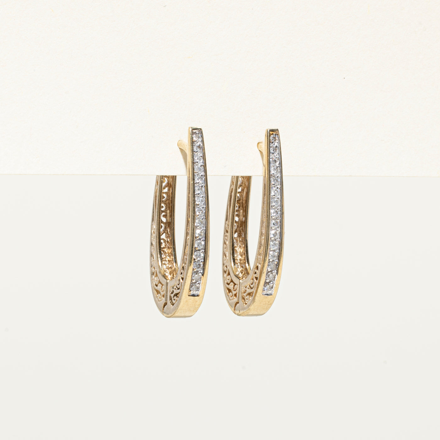 10k Diamond Scrollwork Hoop Earrings | 0.15ctw