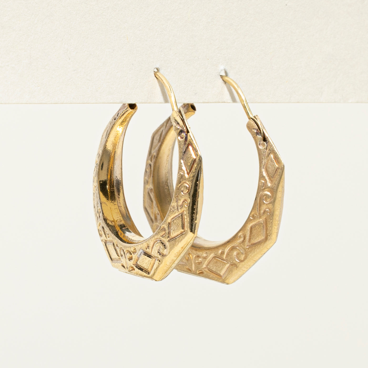 18k Yellow Gold Engraved Hoop Earrings