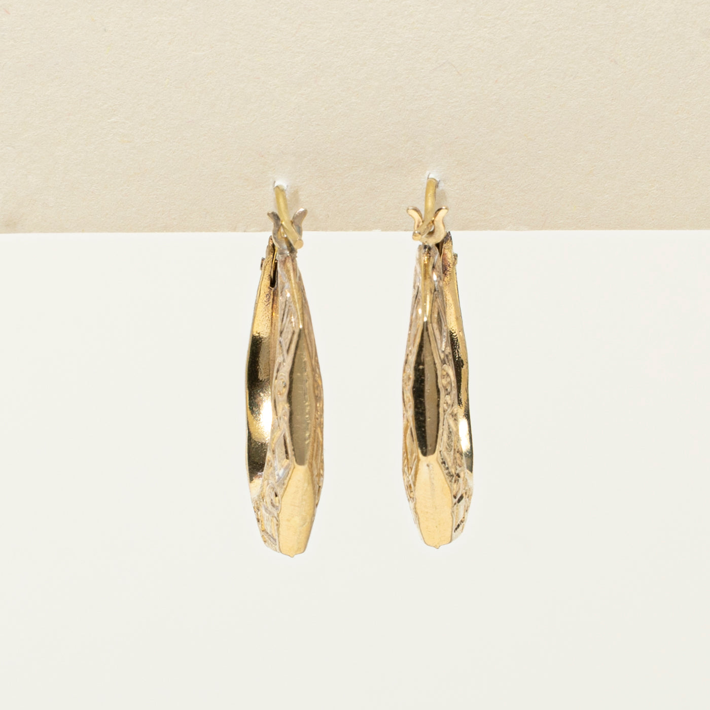 18k Yellow Gold Engraved Hoop Earrings