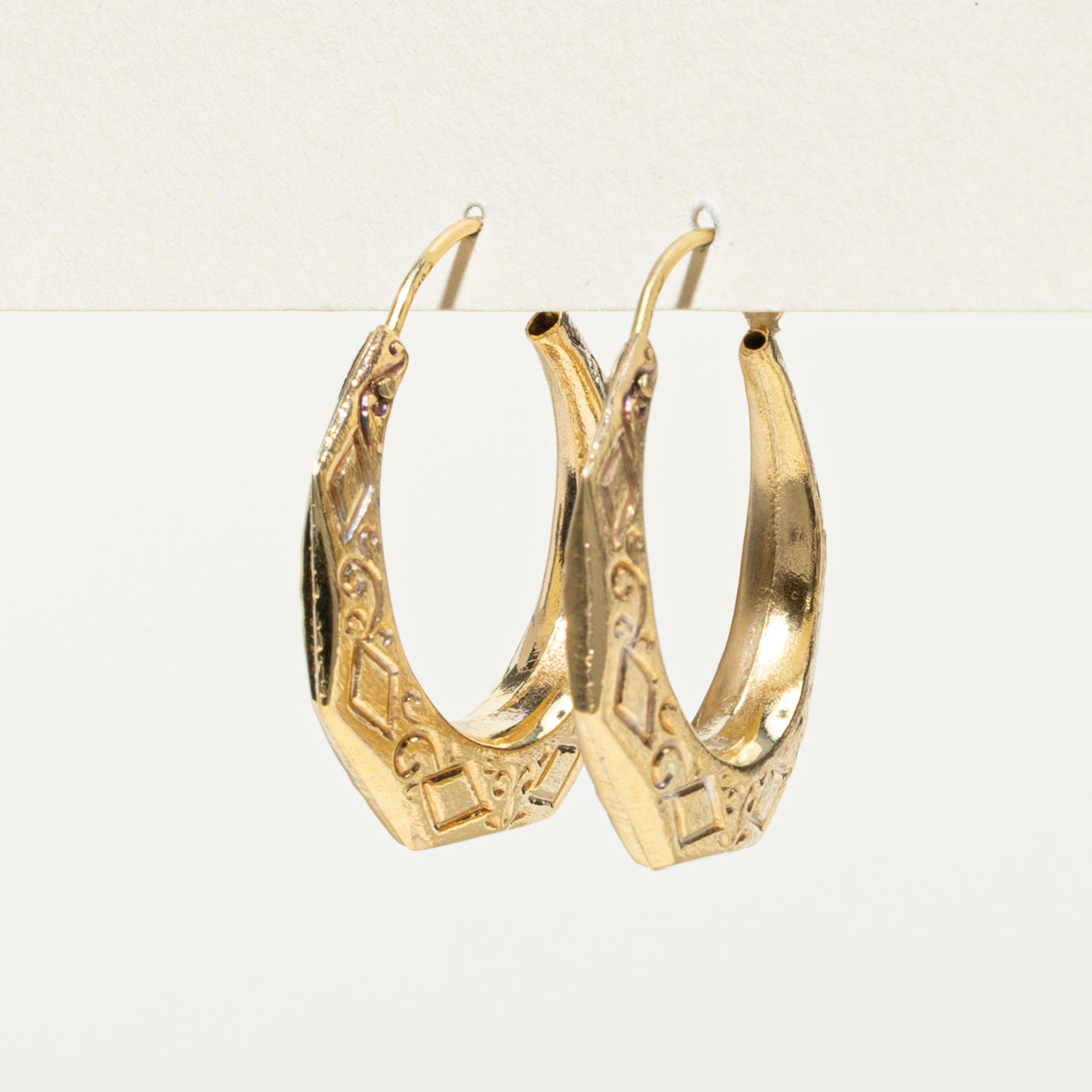 18k Yellow Gold Engraved Hoop Earrings