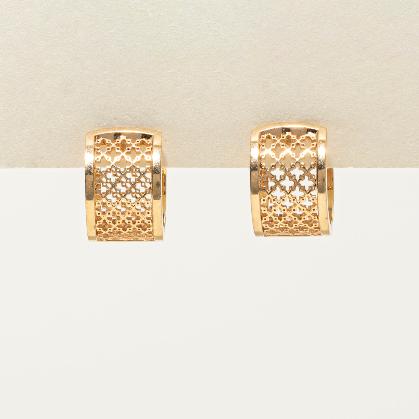 18k Rose Gold Lattice Huggie Earrings