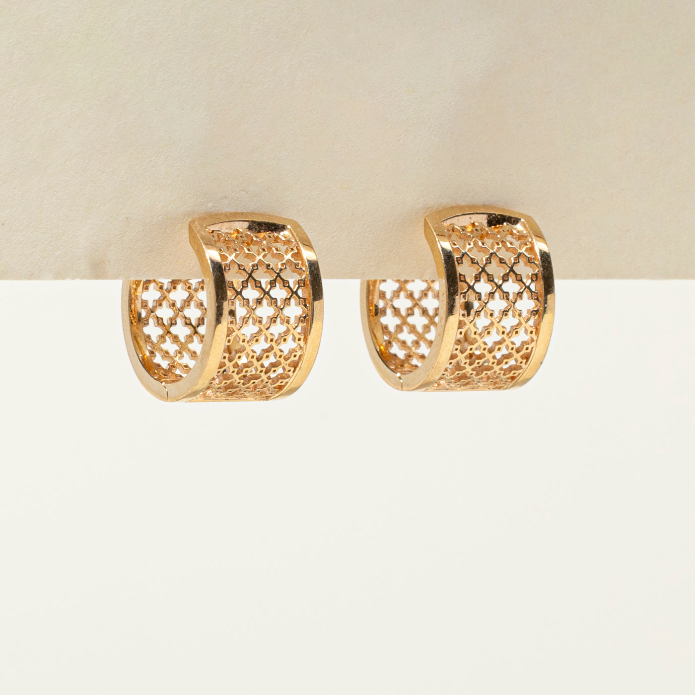 18k Rose Gold Lattice Huggie Earrings