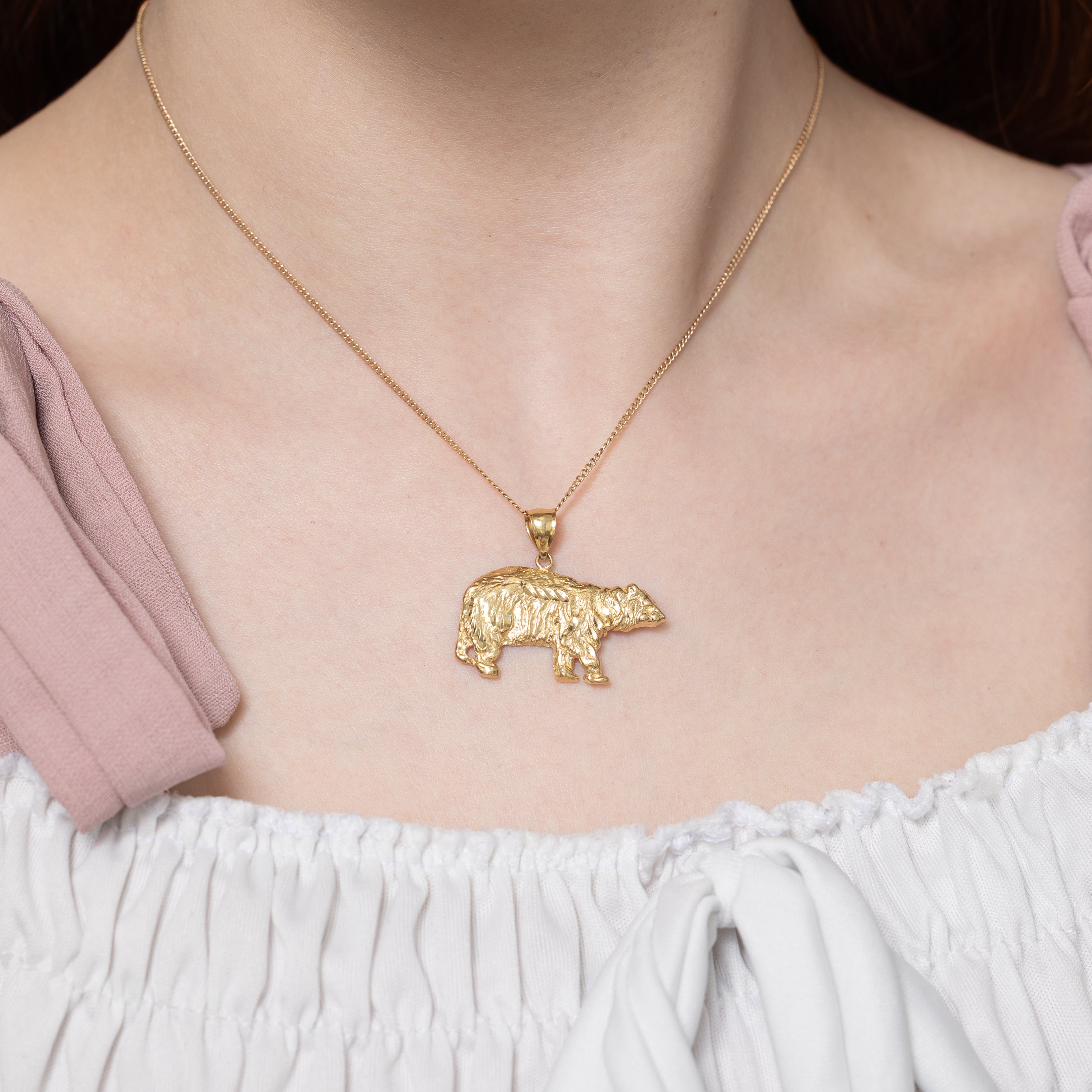 14k Yellow Gold Diamond Cut Polar Bear Pendant
