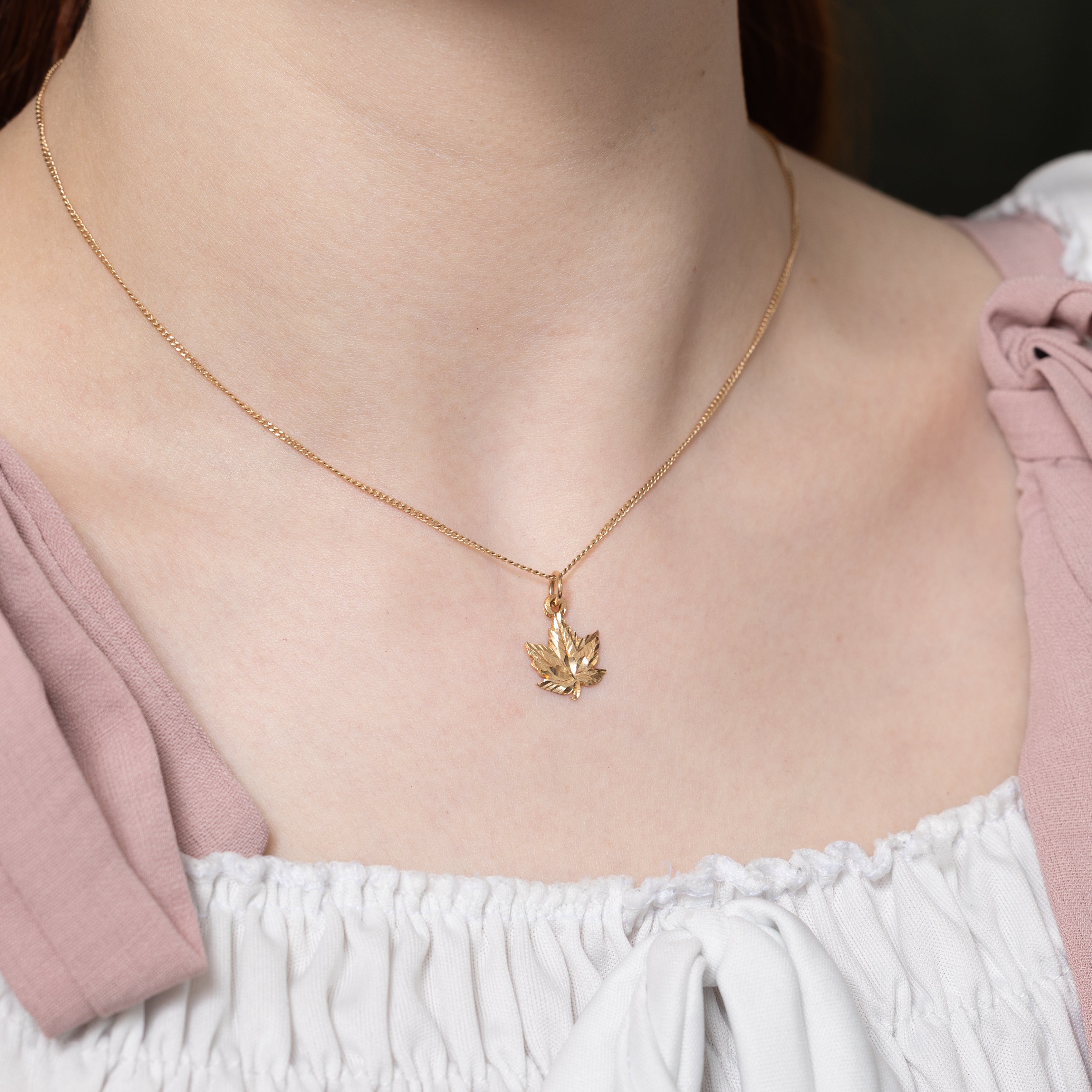 10k Yellow Gold Diamond Cut Maple Leaf Charm