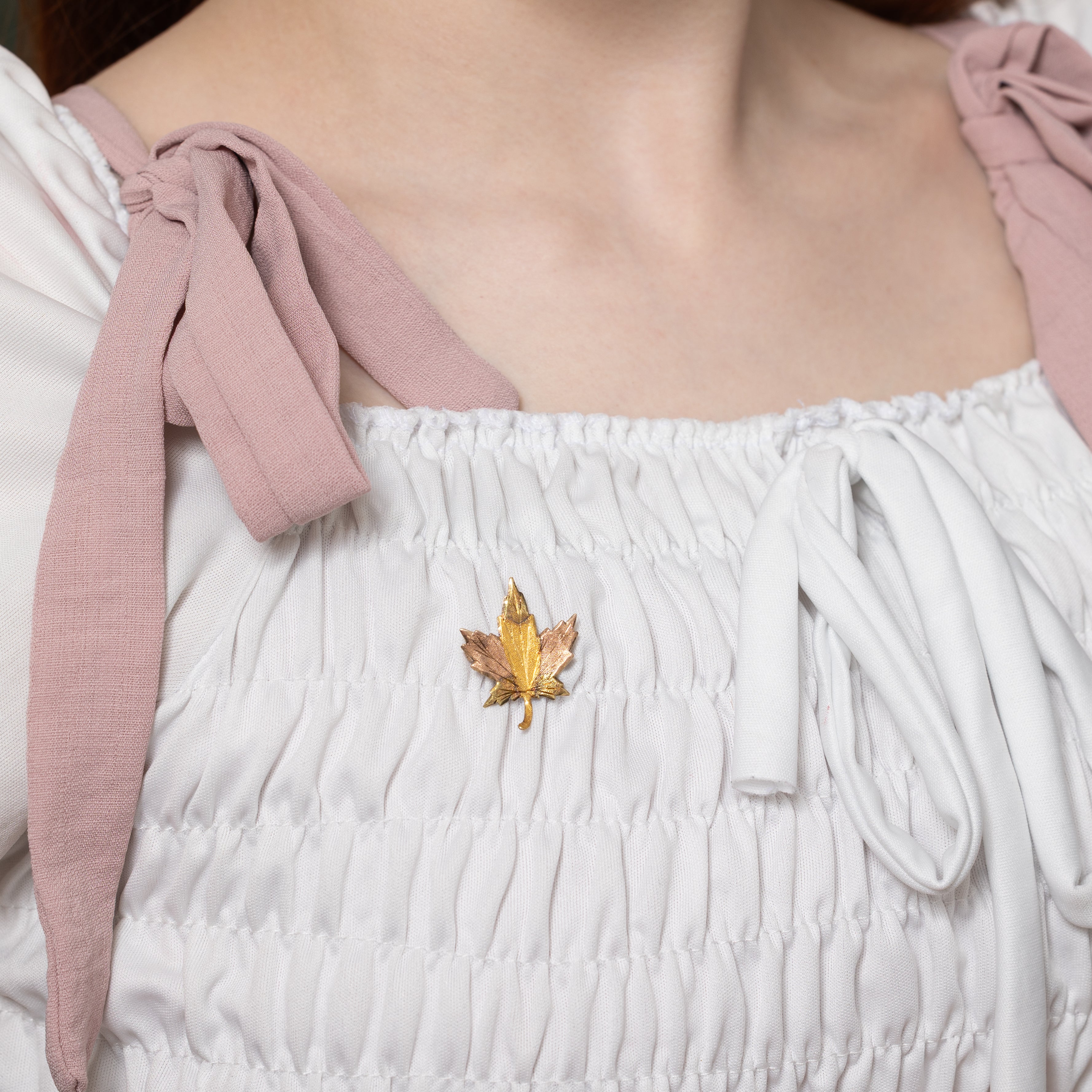 10k Two Tone Gold Textured Maple Leaf Brooch
