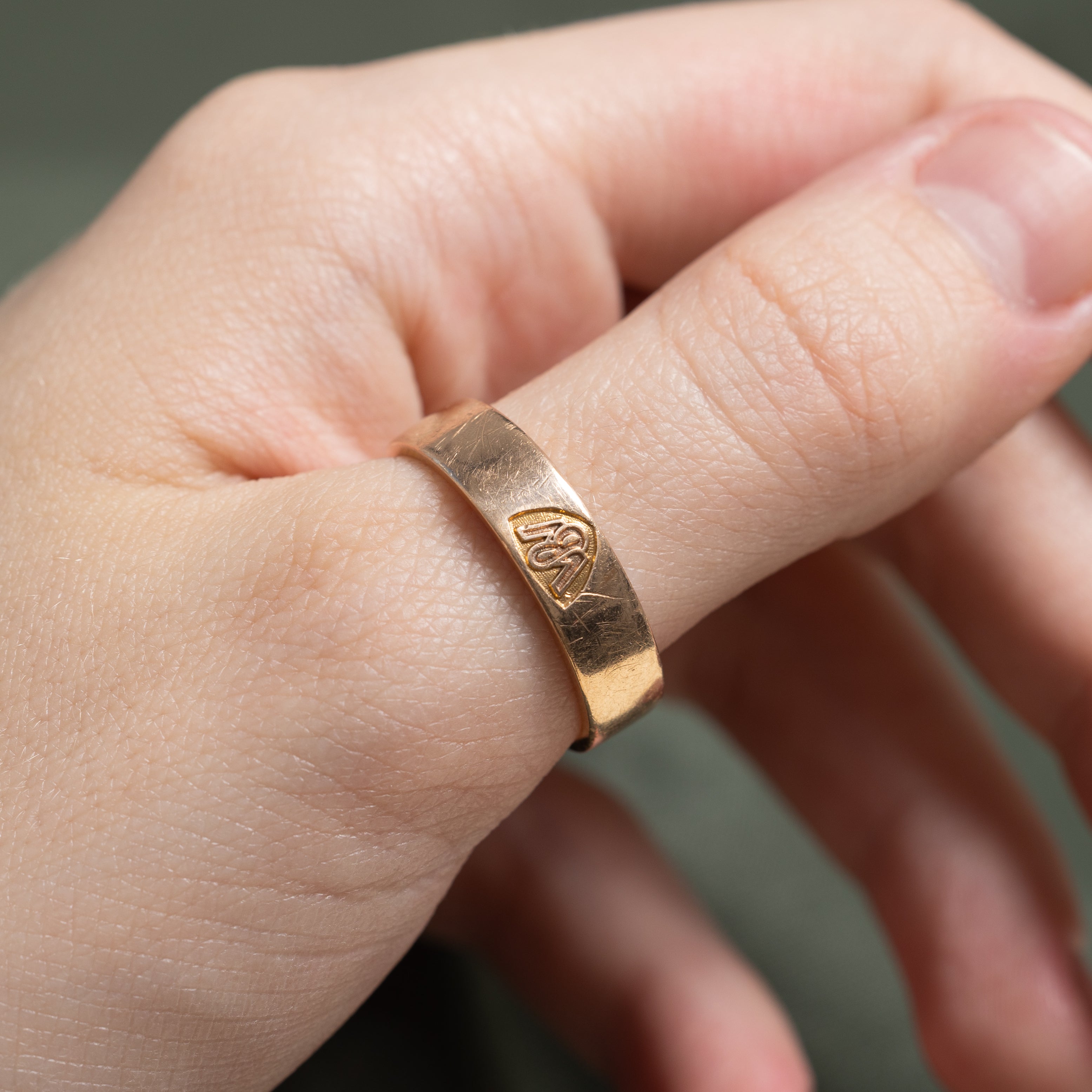 'Birks' 10k Yellow Gold Initialized Band | 5.75mm | SZ 10.5
