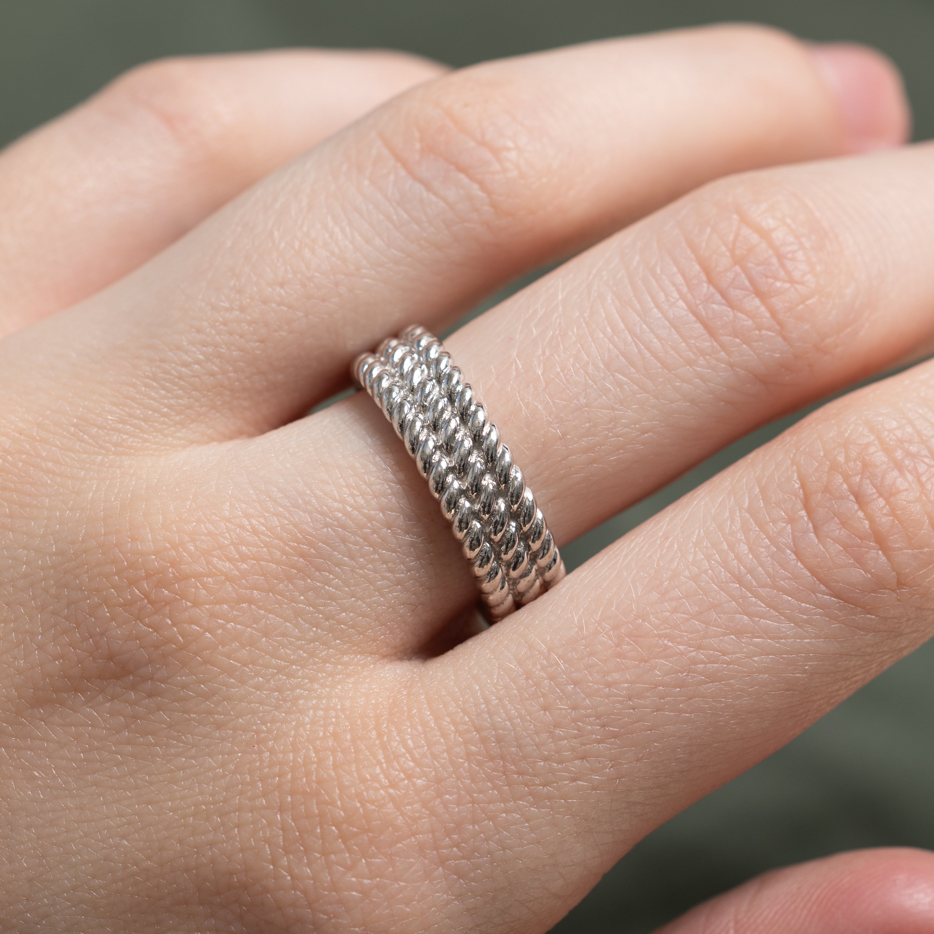 'Birks' 14k White Gold Layered Rope Textured Band | 6mm | SZ 7