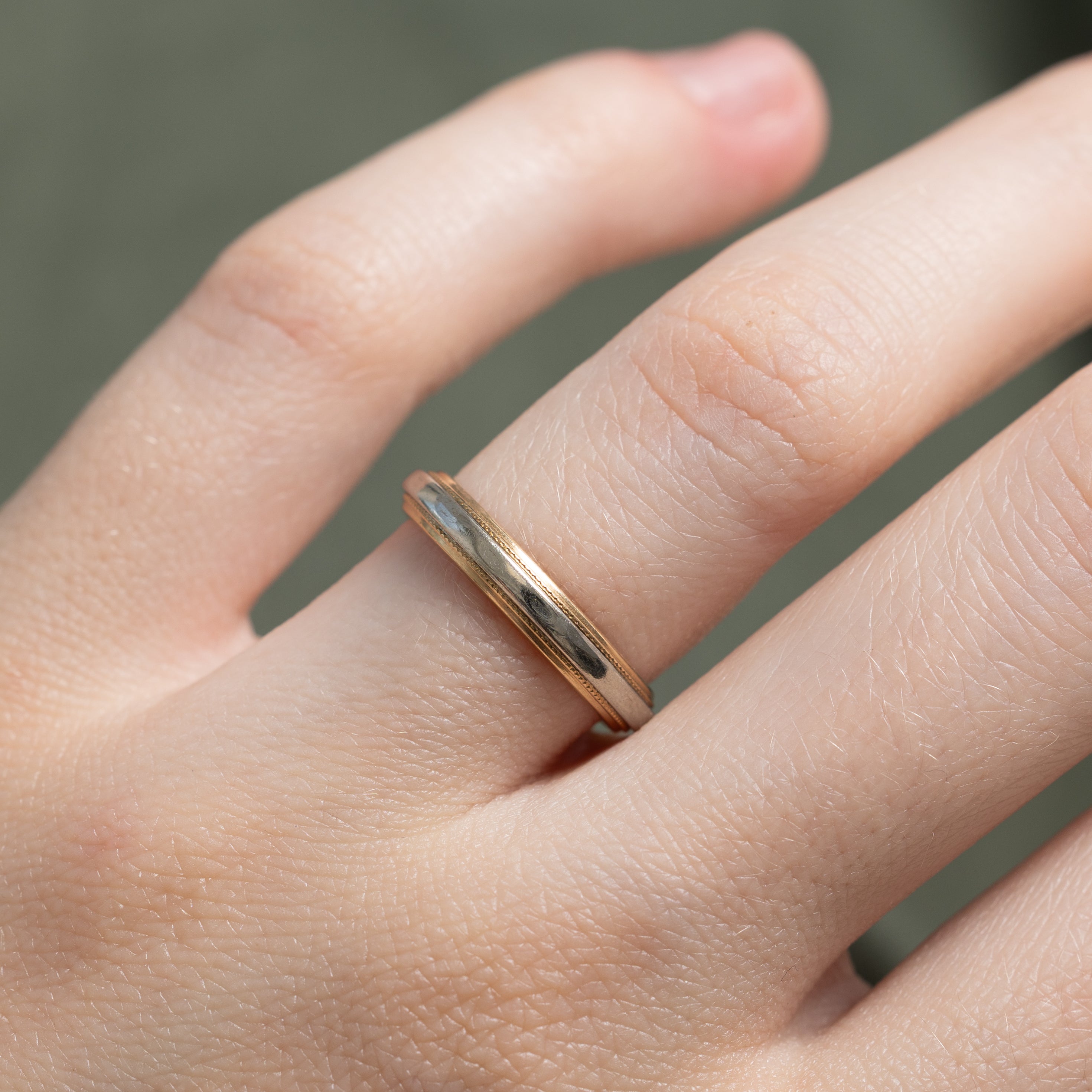 Vintage Canadian 14k Two Tone Gold Milgrain Band | 3.25mm | SZ 5.5
