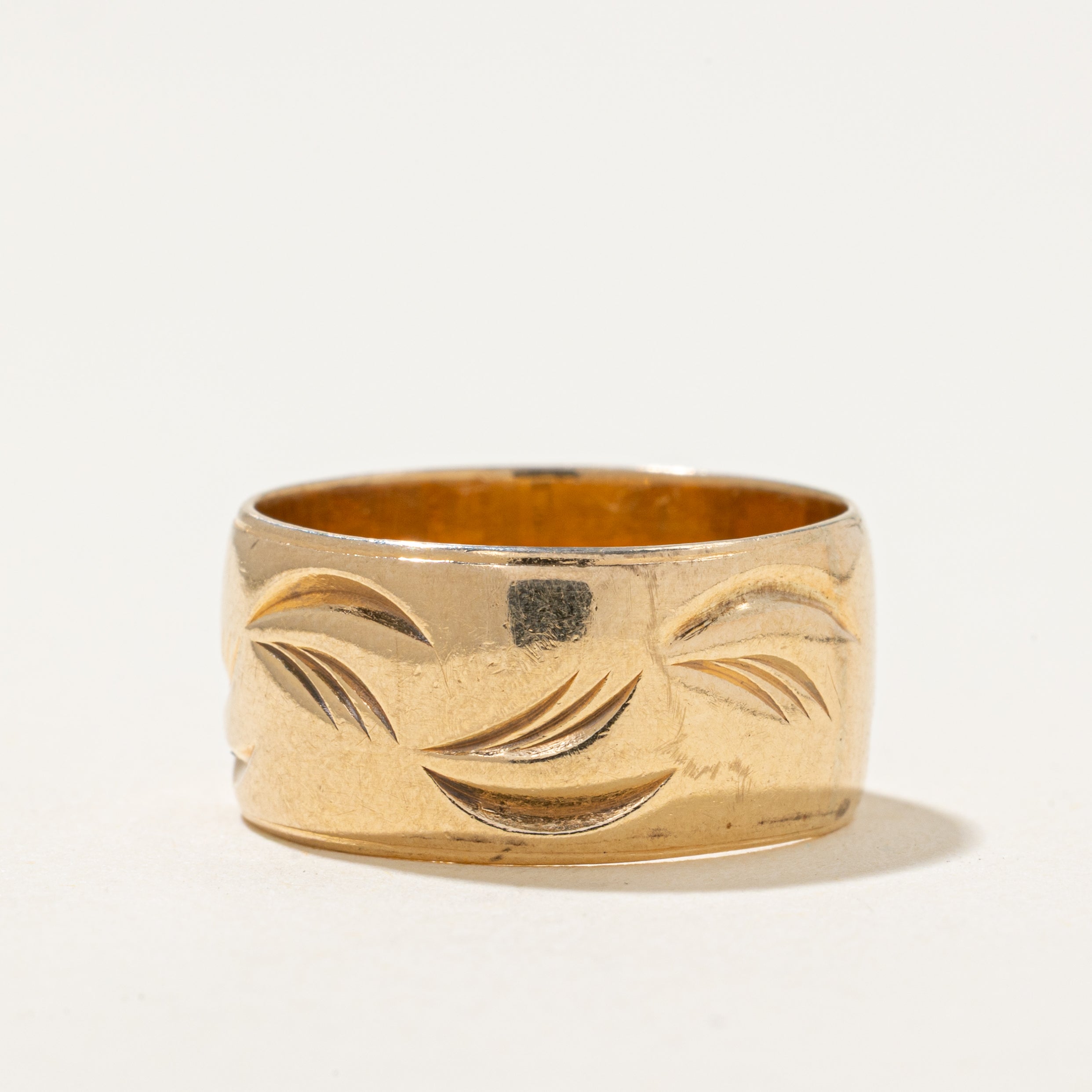 'Birks' 14k Yellow Gold Engraved Cigar Band | 9.5mm | SZ 7.75