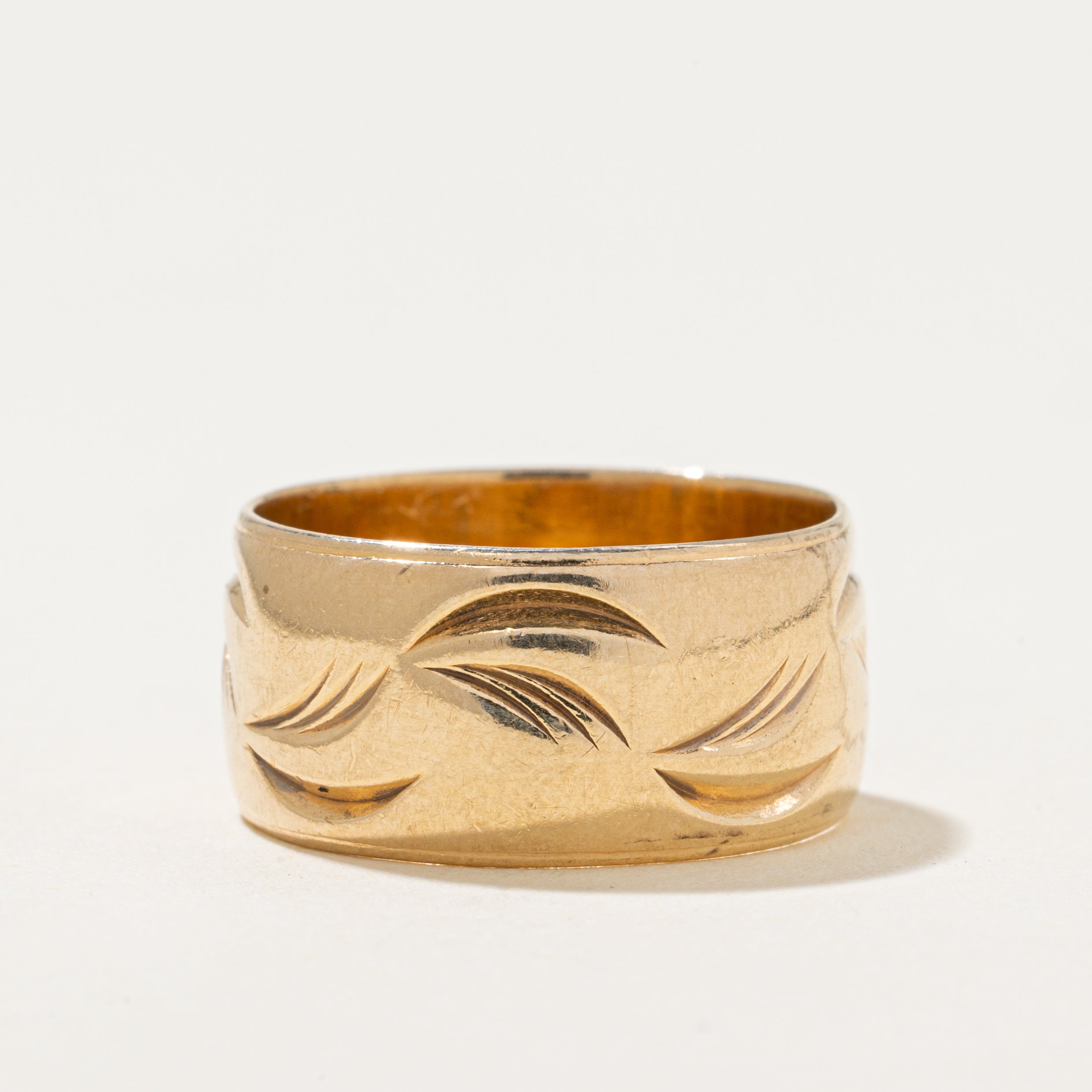 'Birks' 14k Yellow Gold Engraved Cigar Band | 9.5mm | SZ 7.75