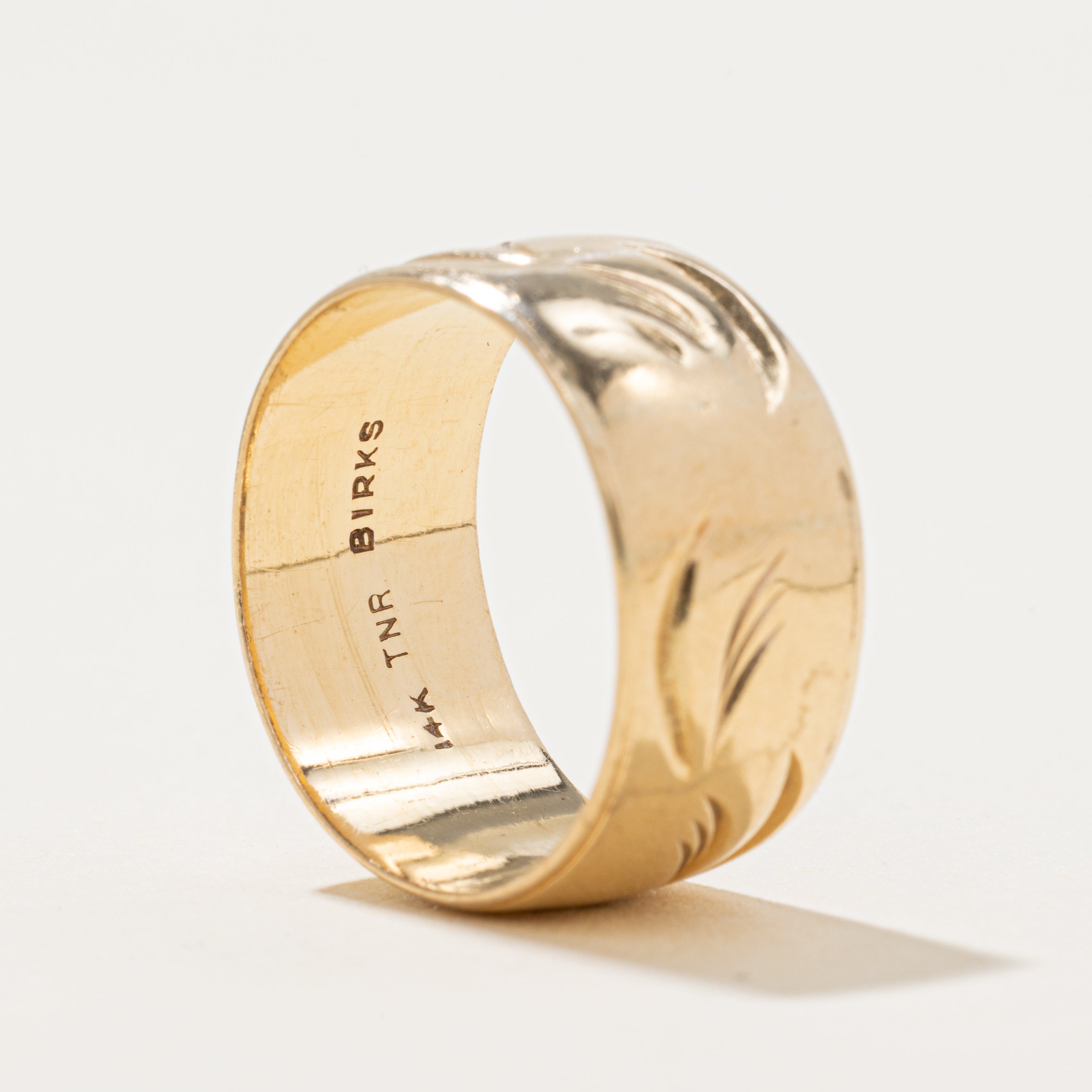 'Birks' 14k Yellow Gold Engraved Cigar Band | 9.5mm | SZ 7.75