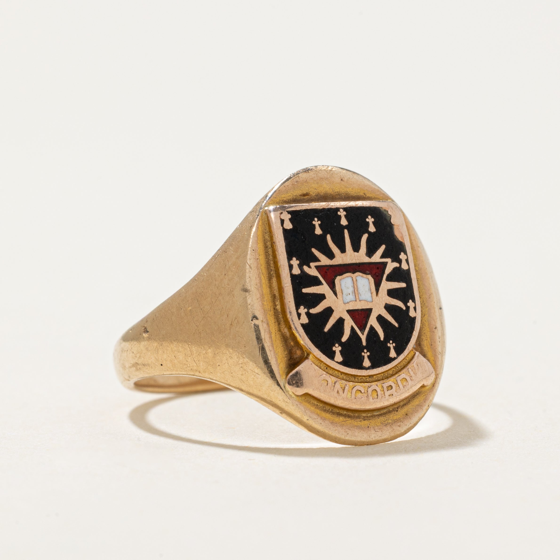 'Birks' 10k Yellow Gold Enamel "Concordia" Crest Signet Ring | SZ 5