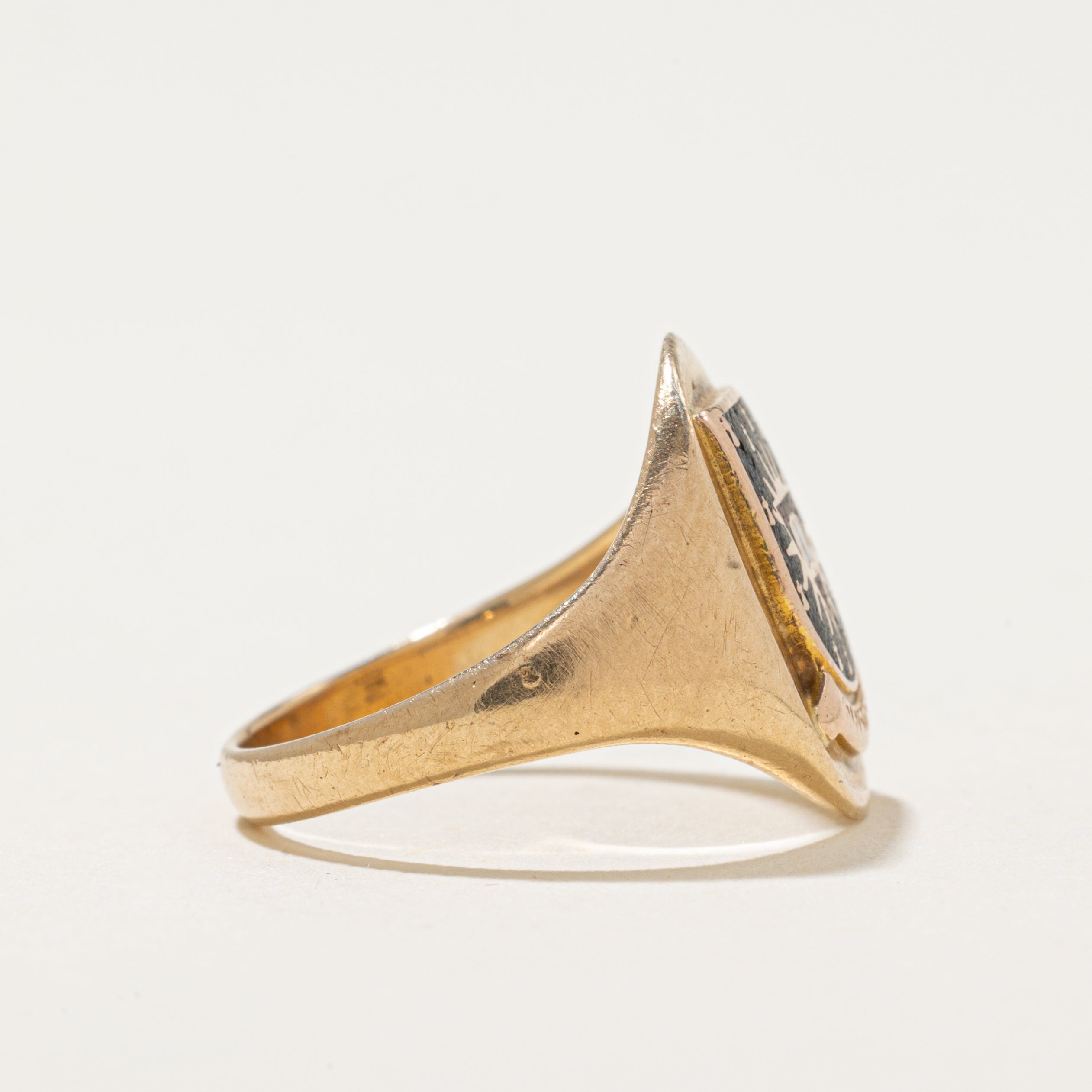 'Birks' 10k Yellow Gold Enamel "Concordia" Crest Signet Ring | SZ 5