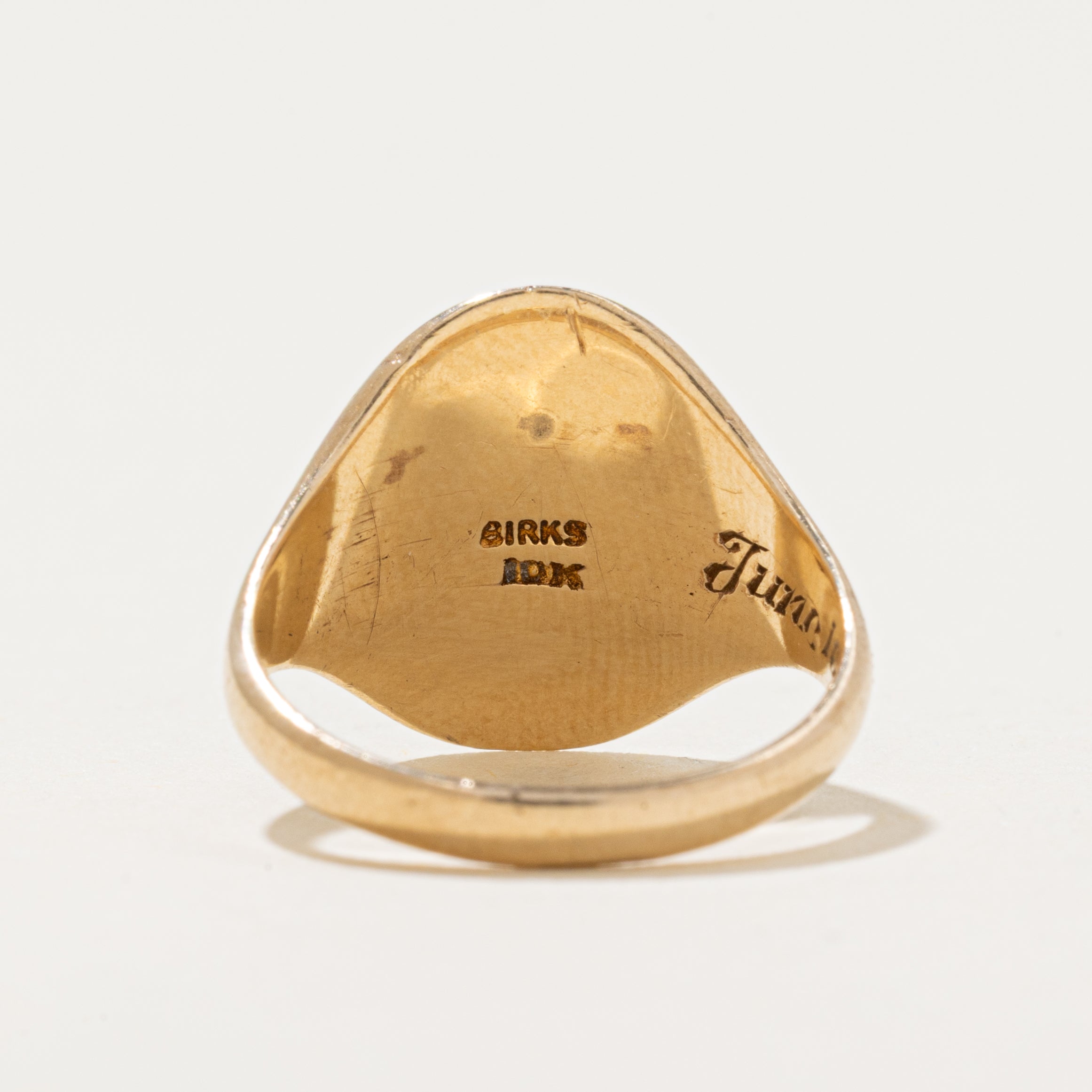 'Birks' 10k Yellow Gold Enamel "Concordia" Crest Signet Ring | SZ 5