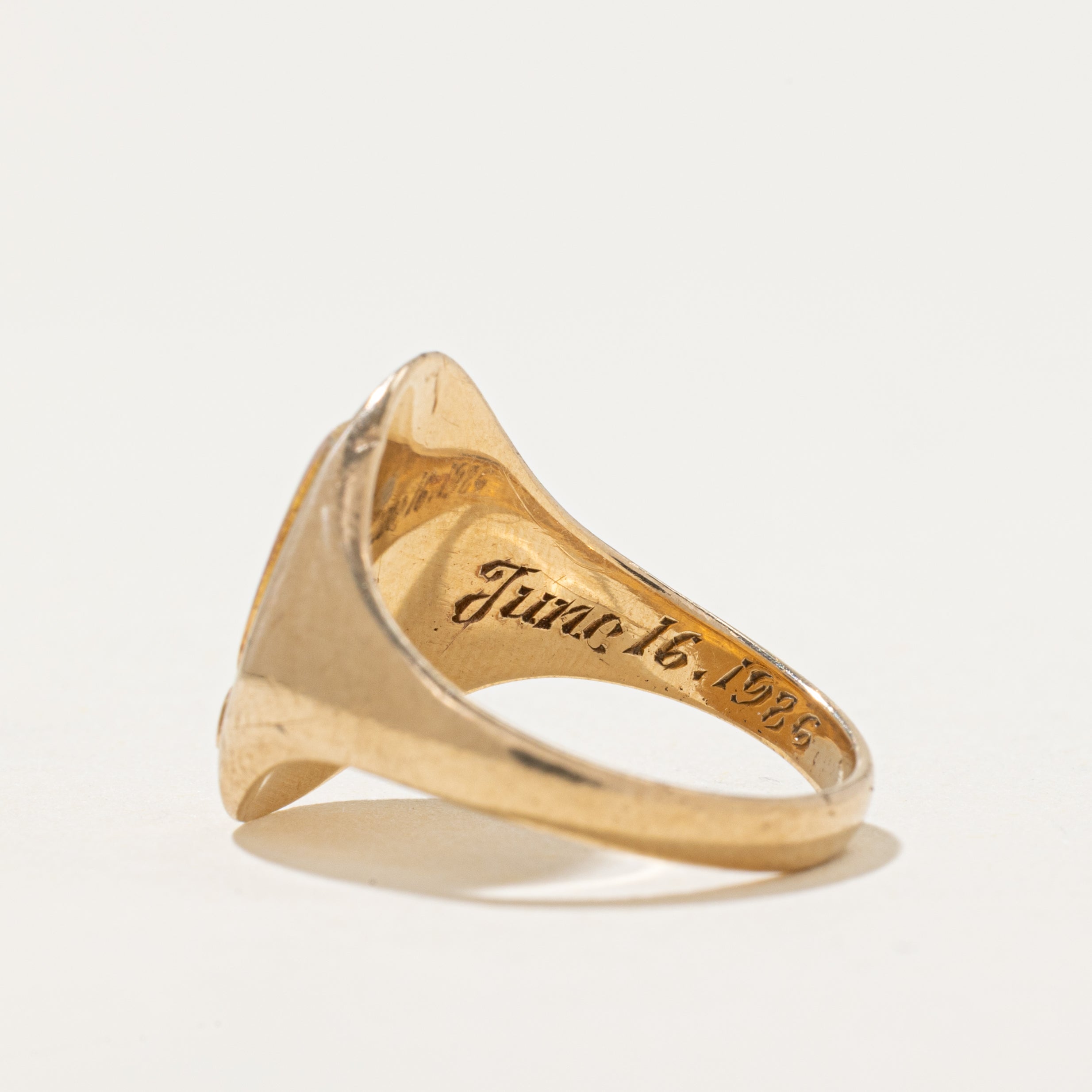 'Birks' 10k Yellow Gold Enamel "Concordia" Crest Signet Ring | SZ 5