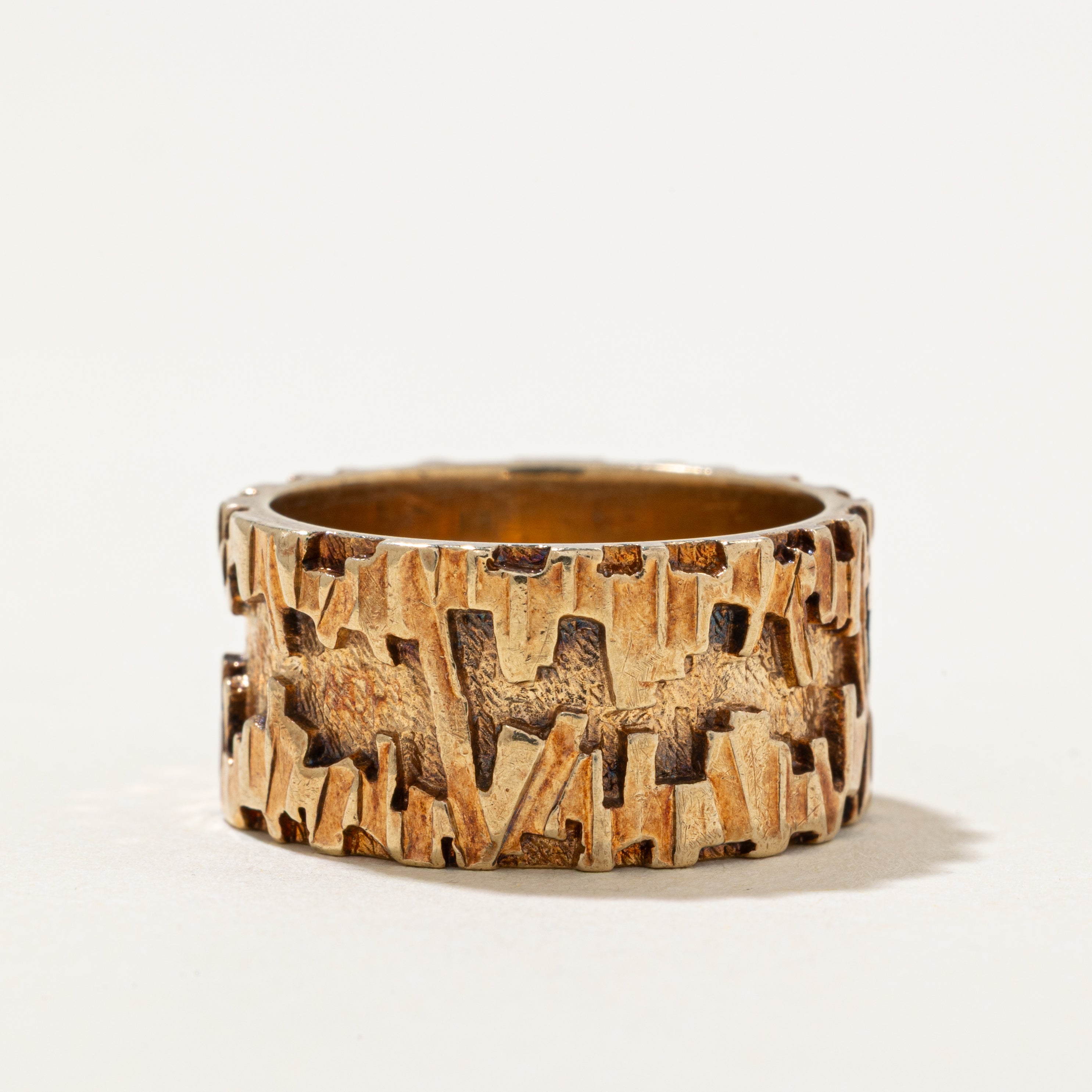 'Birks' 10k Yellow Gold Textured Abstract Band | SZ 8