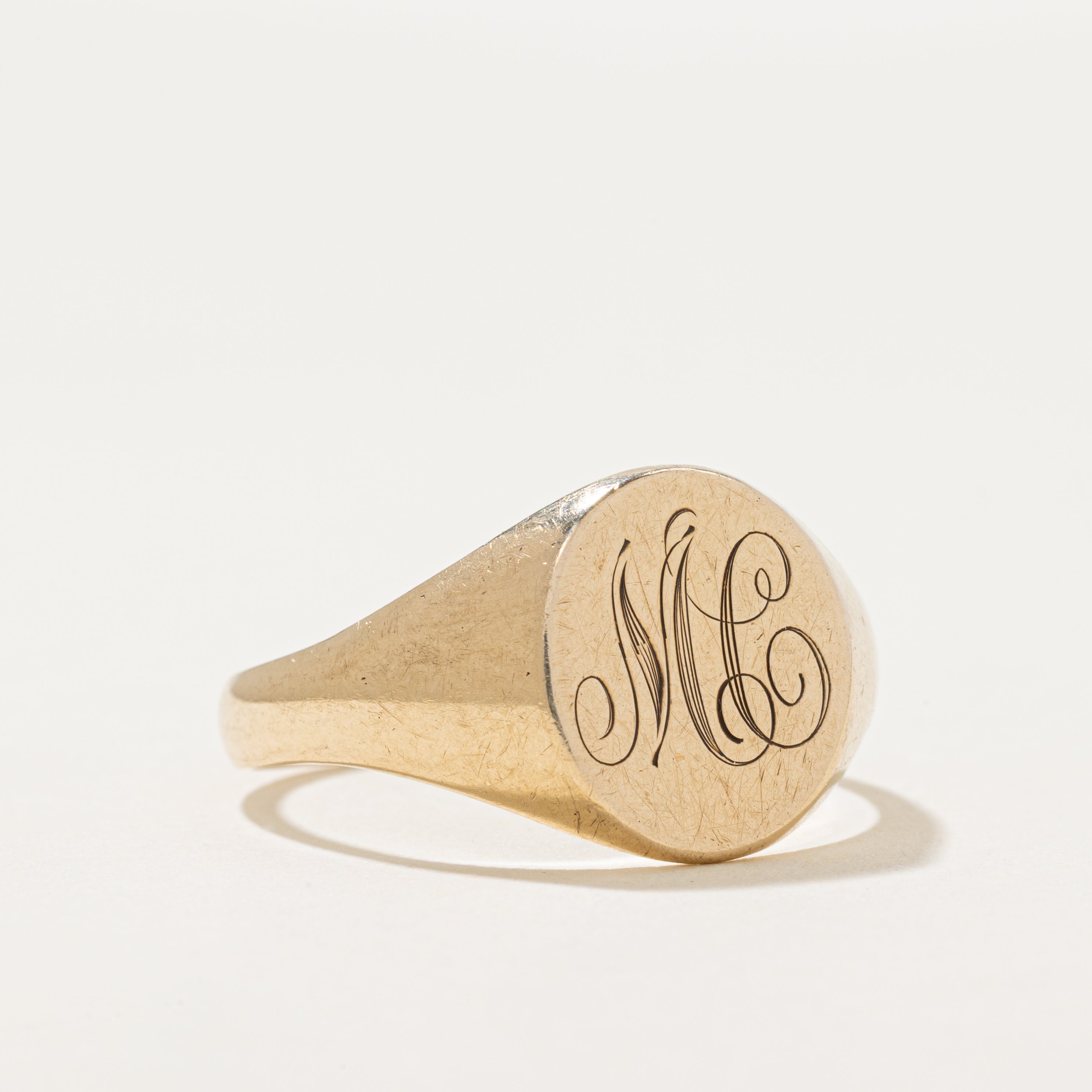 'Birks' 10k Yellow Gold "MC" Initial Signet Ring | SZ 11.75