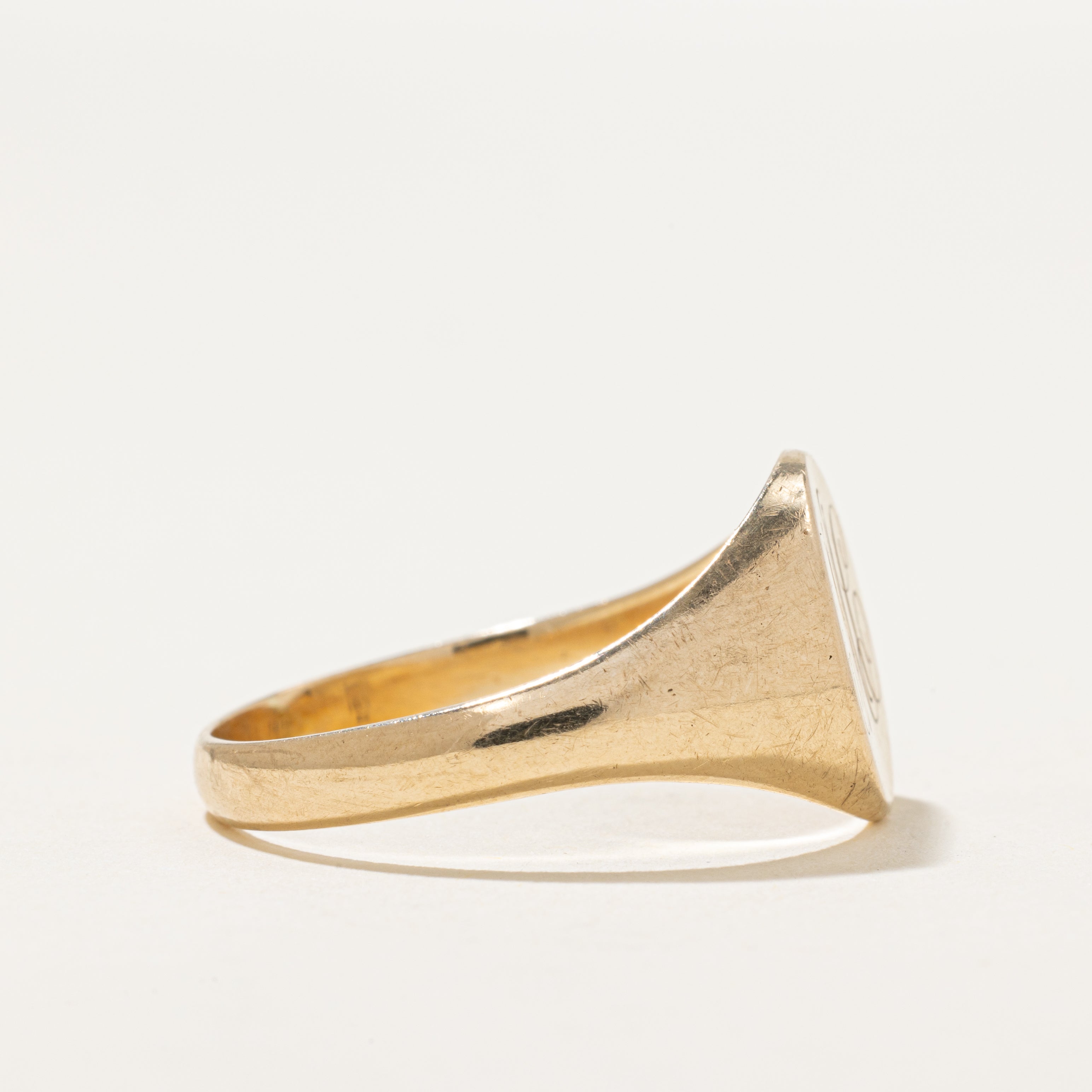 'Birks' 10k Yellow Gold "MC" Initial Signet Ring | SZ 11.75