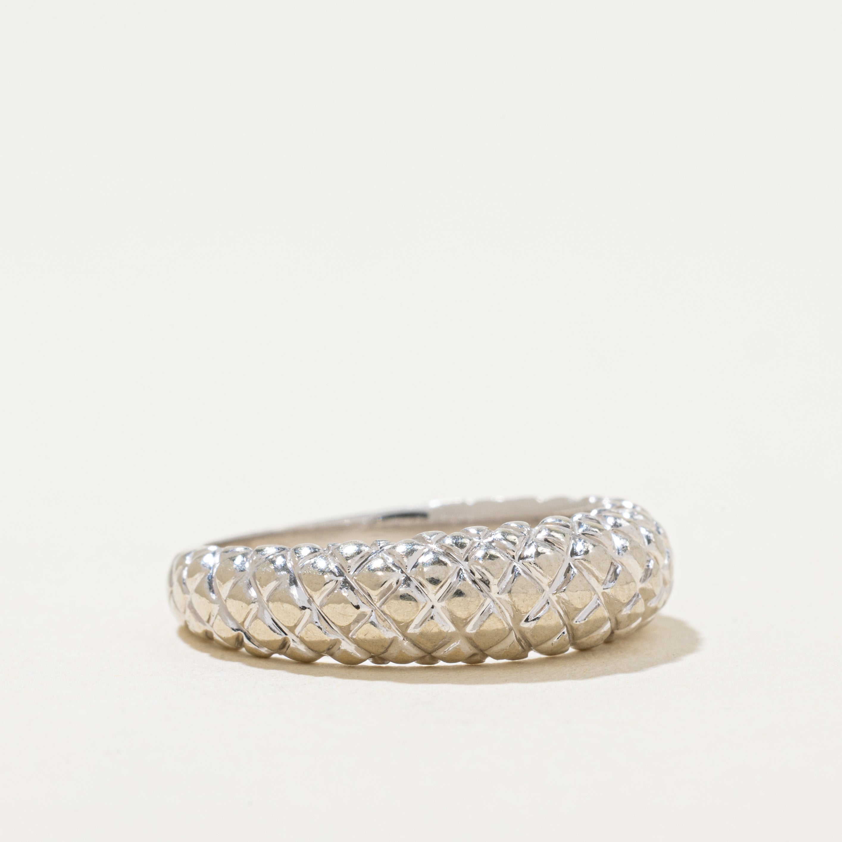 'Birks' 14k White Gold Cross Hatch Textured Dome Ring | SZ 6.5